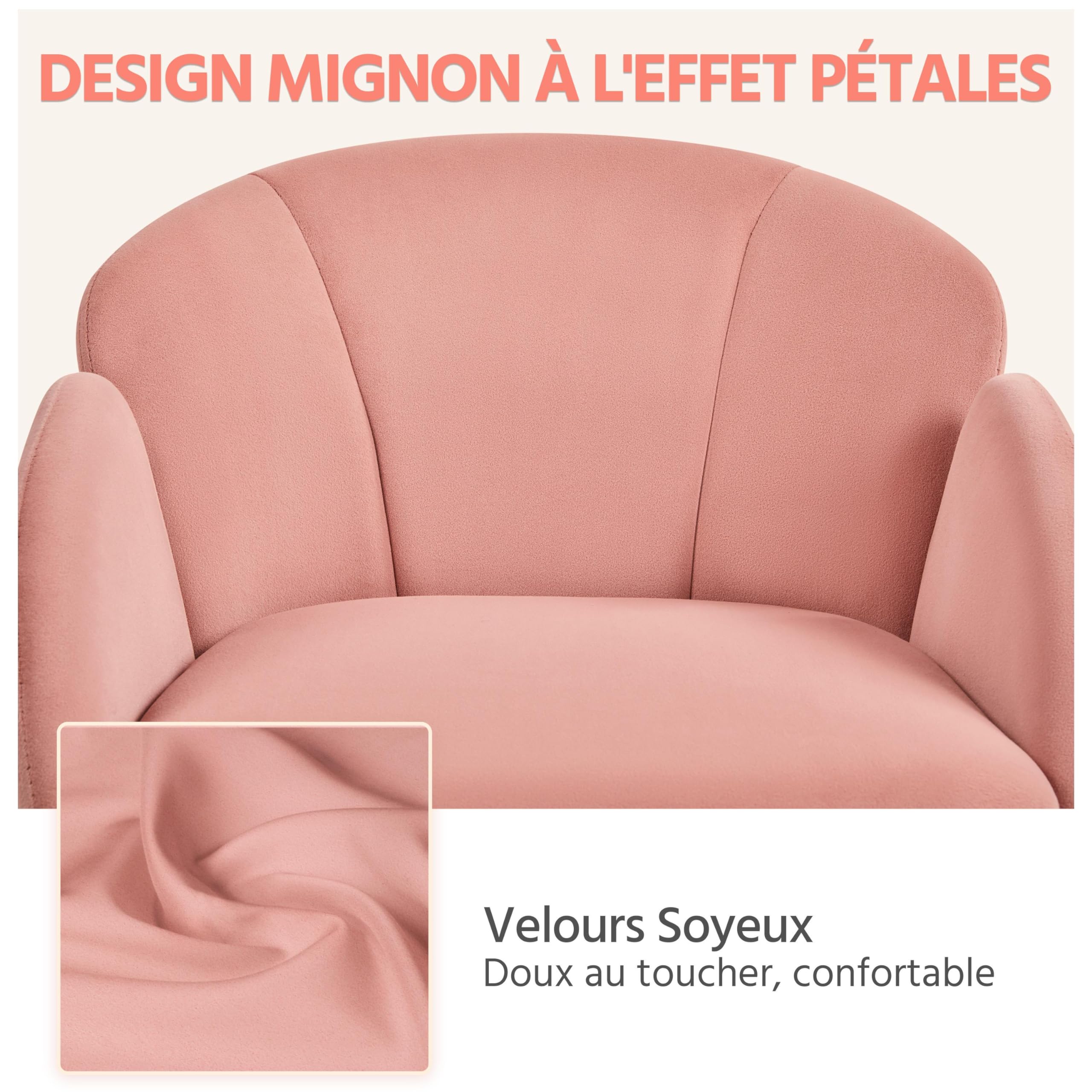 Yaheetech Chaise Bureau Design Fleur Fauteuil de Bureau en Velours Hauteur Réglable avec Dossier Arrondi Inclinable pour Chambre Bibliothèque Rose