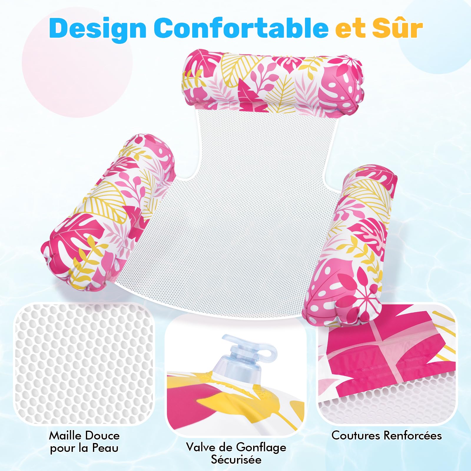 Hamac Gonflable 4 En 1 – Matelas Piscine XL 135x70 Cm – Bouée Transat Tropicale Pour Adulte Et Enfant +12 Ans