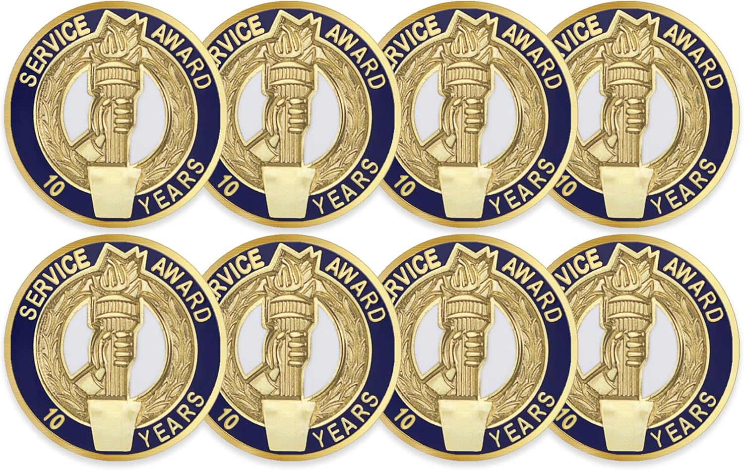SHOP AWARDS AND GIFTS Service Year Award Enamel Lapel Pins, Appreciation Employee Recognition Work Military Teacher Volunteer, Gift Boxed, 3/4 Inch, Pack of 8, Multiple Years