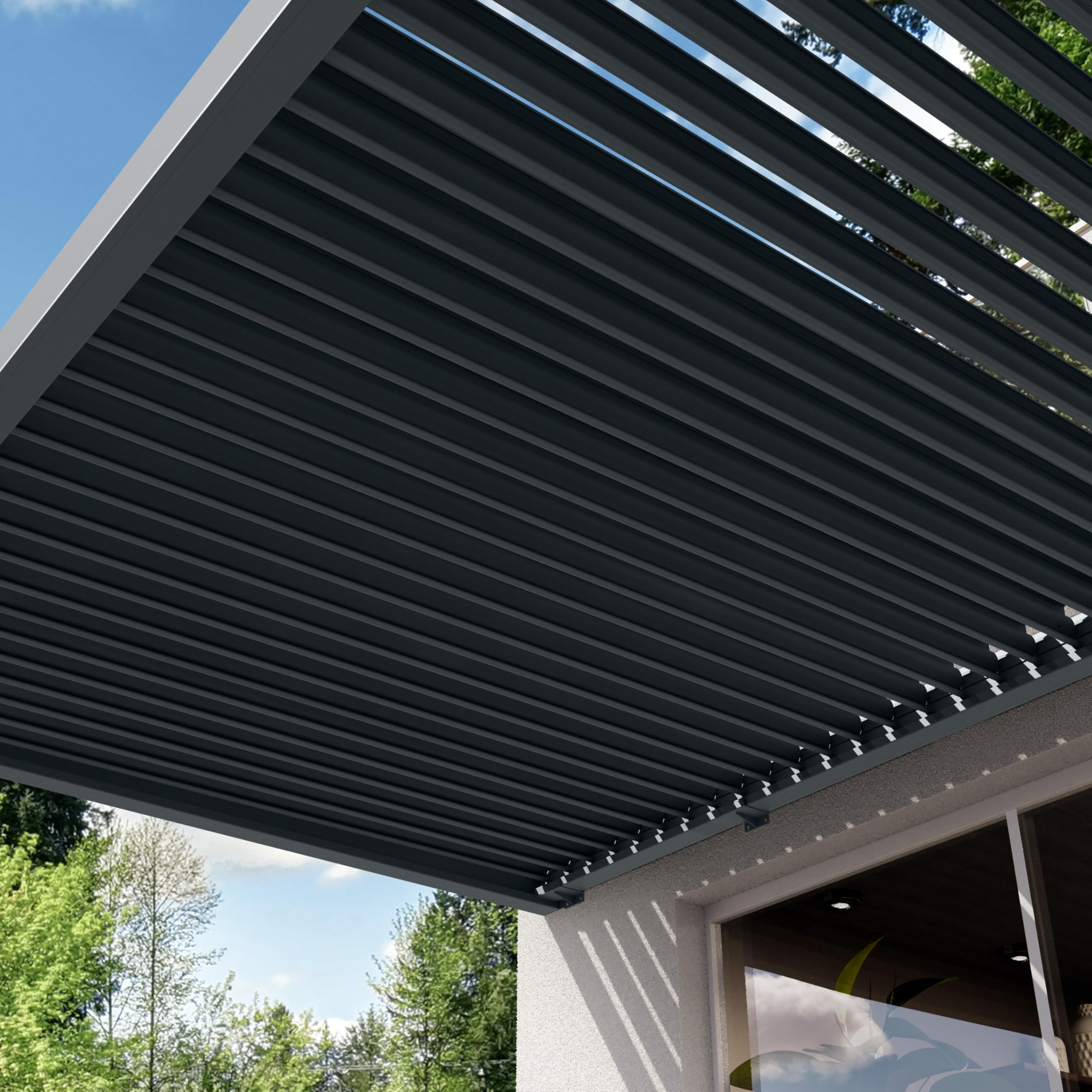 PRIMEYARD Pergola addossata 3x4 m montanti in alluminio con tetto a doghe in alluminio pergola a muro color antracite