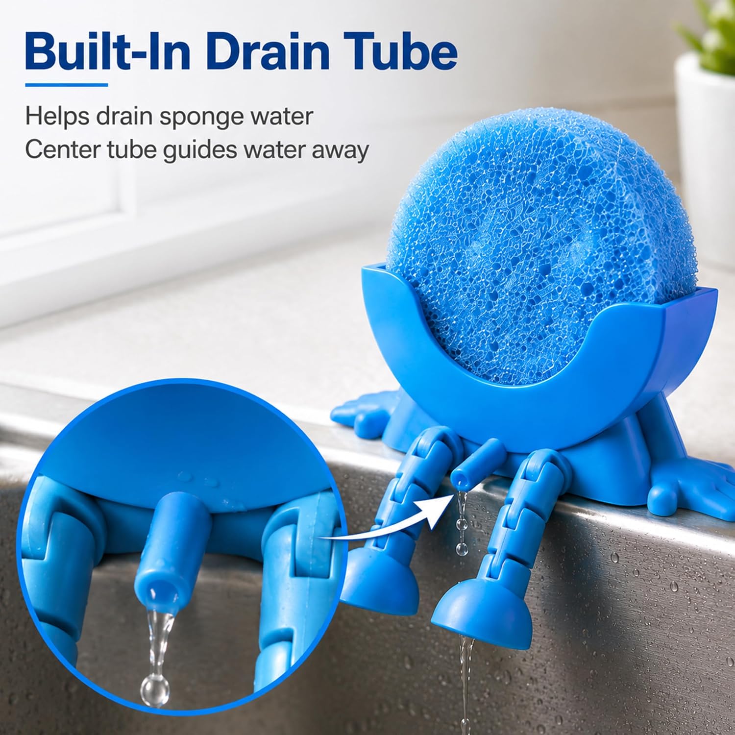 8 Pack Cute Hanging Sponge Holder with Drainage | 3D printed hanging holder for round smiley sponges, with open drainage and non-slip pads for kitchen sinks.