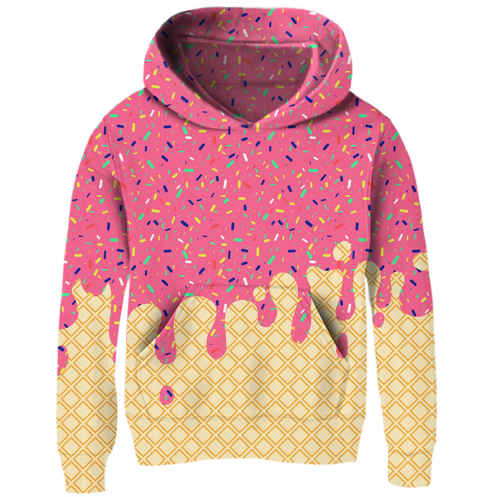 Ahegao Yellow Pink Hoodies for Girl's Sweatshirts Size 12 13 14 Ice Cream Print Pullover Youth Stylish Lightweight Sweatshirt Jacket