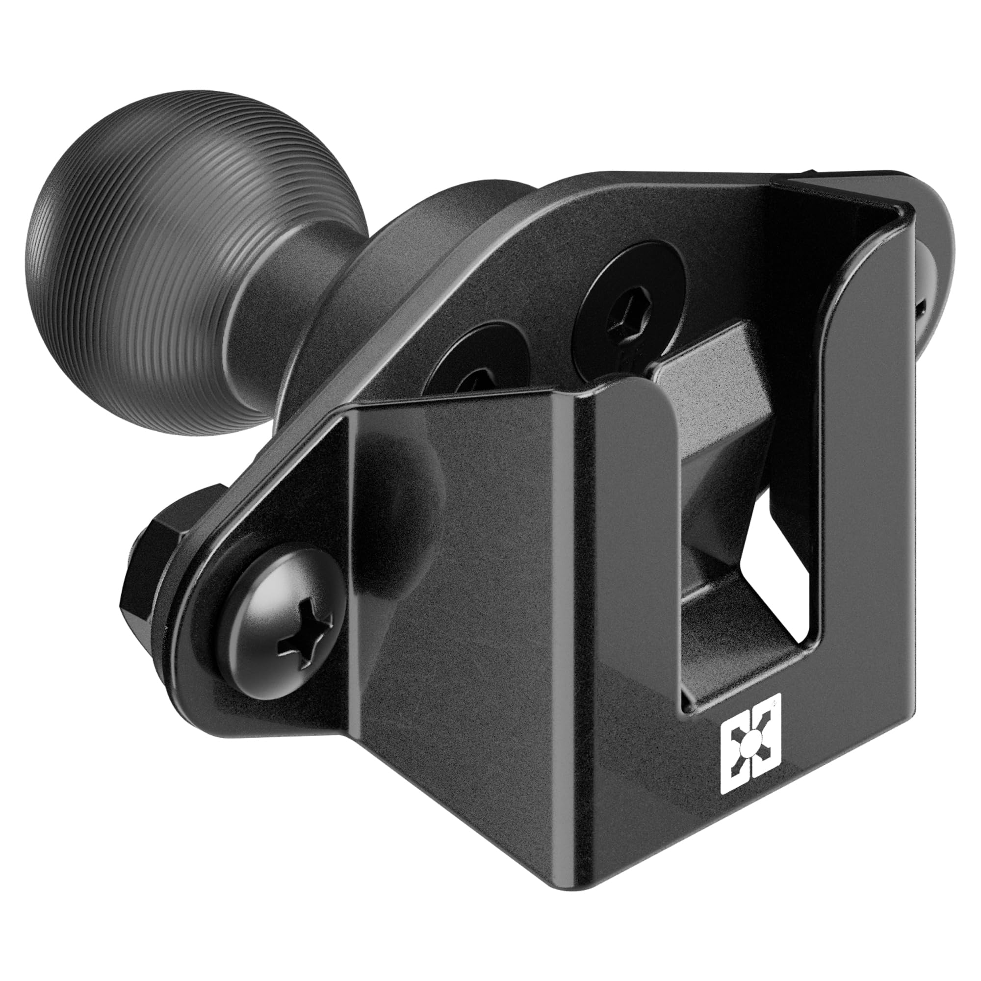 Tackform CB Mic/2-Way Radio Holder with 20mm Ball | All Metal | Compatible with Midland, Uniden, Baofeng, More | for Use with Belt Clip & Round Button Knob | NOT Compatible with 1