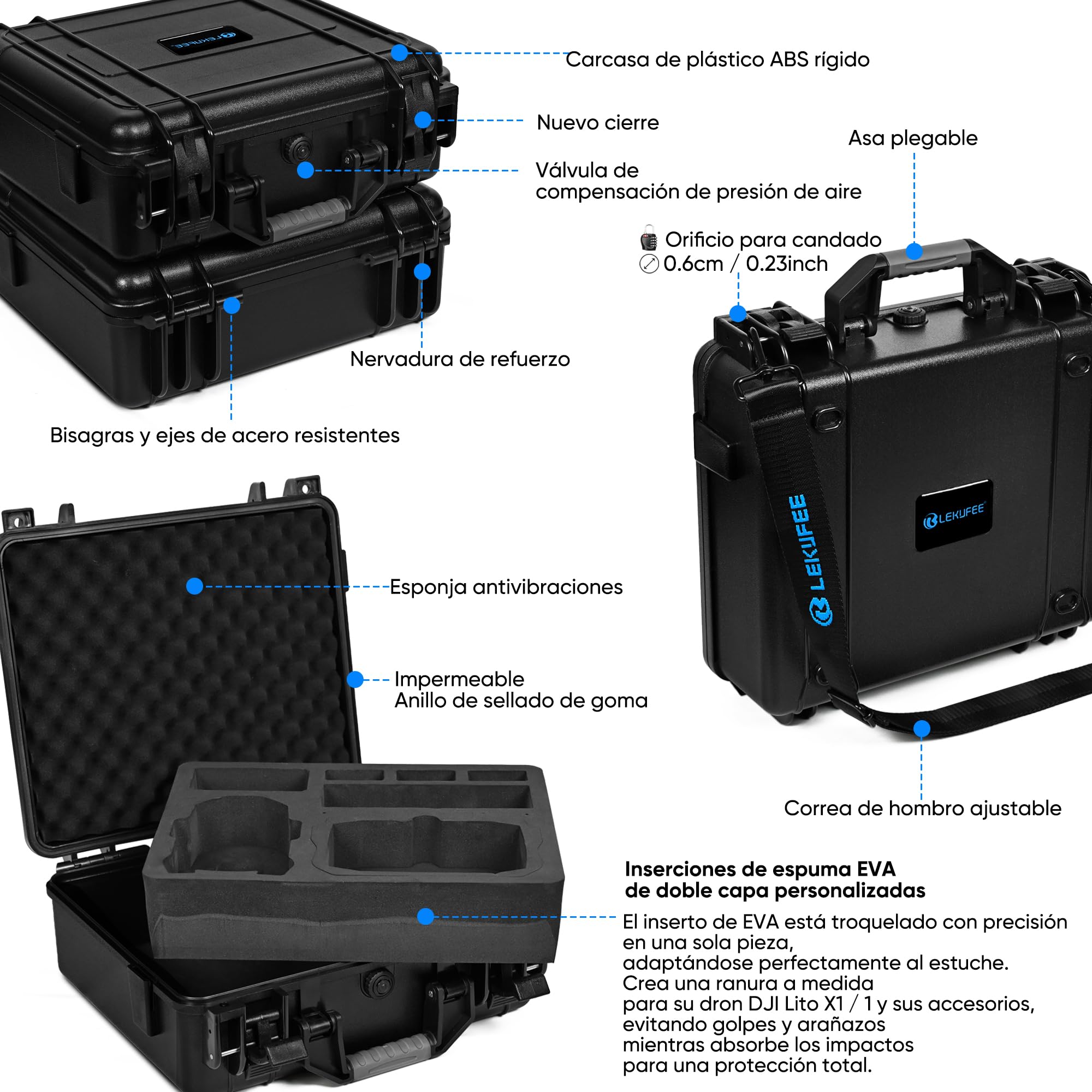 LEKUFEE Maletín Rígido Impermeable para dji Lito X1, Lito 1 dron, Pack Vuela Más, dji RC 2/RC N3, baterías (6 Unidades), Centro de Carga y Otros Accesorios (Solo maletín)