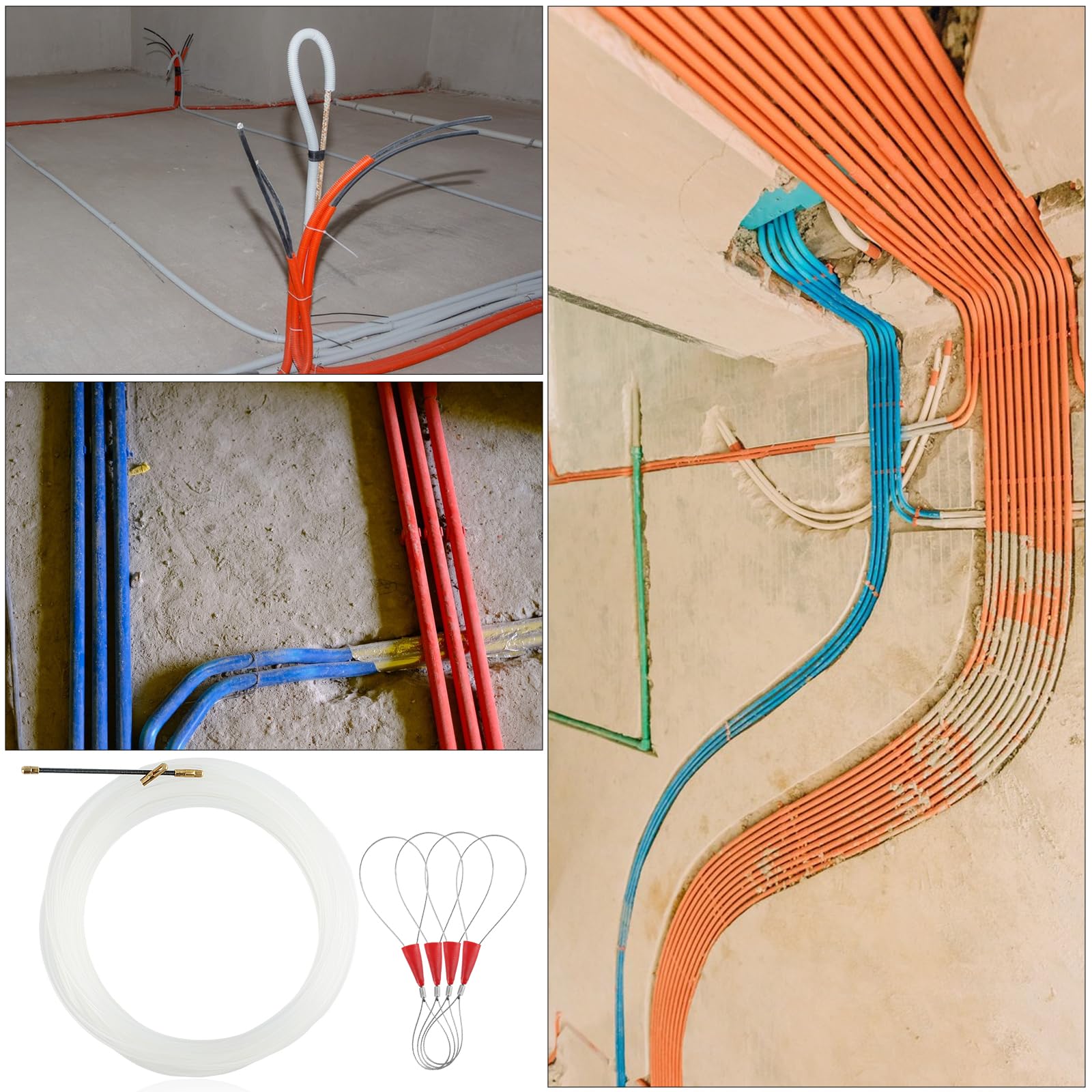 Sonda Passacavi Professionale, 20M Sonda Elettricista, Sonda Tiracavi Estrattore Molla da Elettricista con 4 Molla di Guida, per Cavi Elettricista, Installazione di Cavi