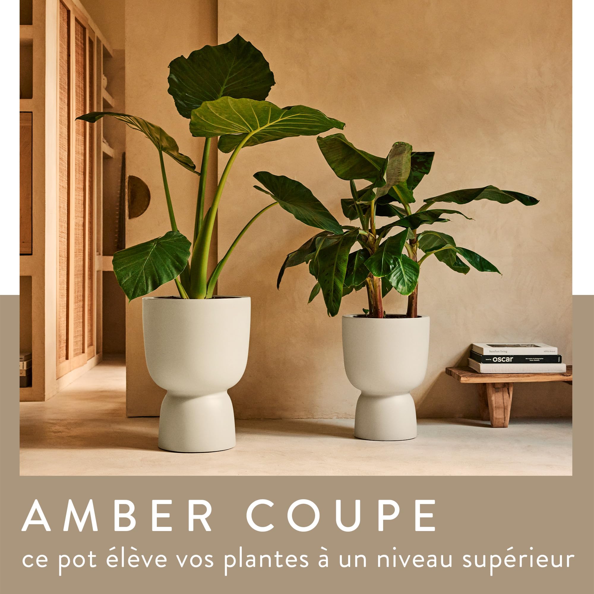 Elho Amber Coupe Round 41 Pot de Fleur Plastique 100% Recyclé Ø 41.3 x H 57.9 cm Linen White