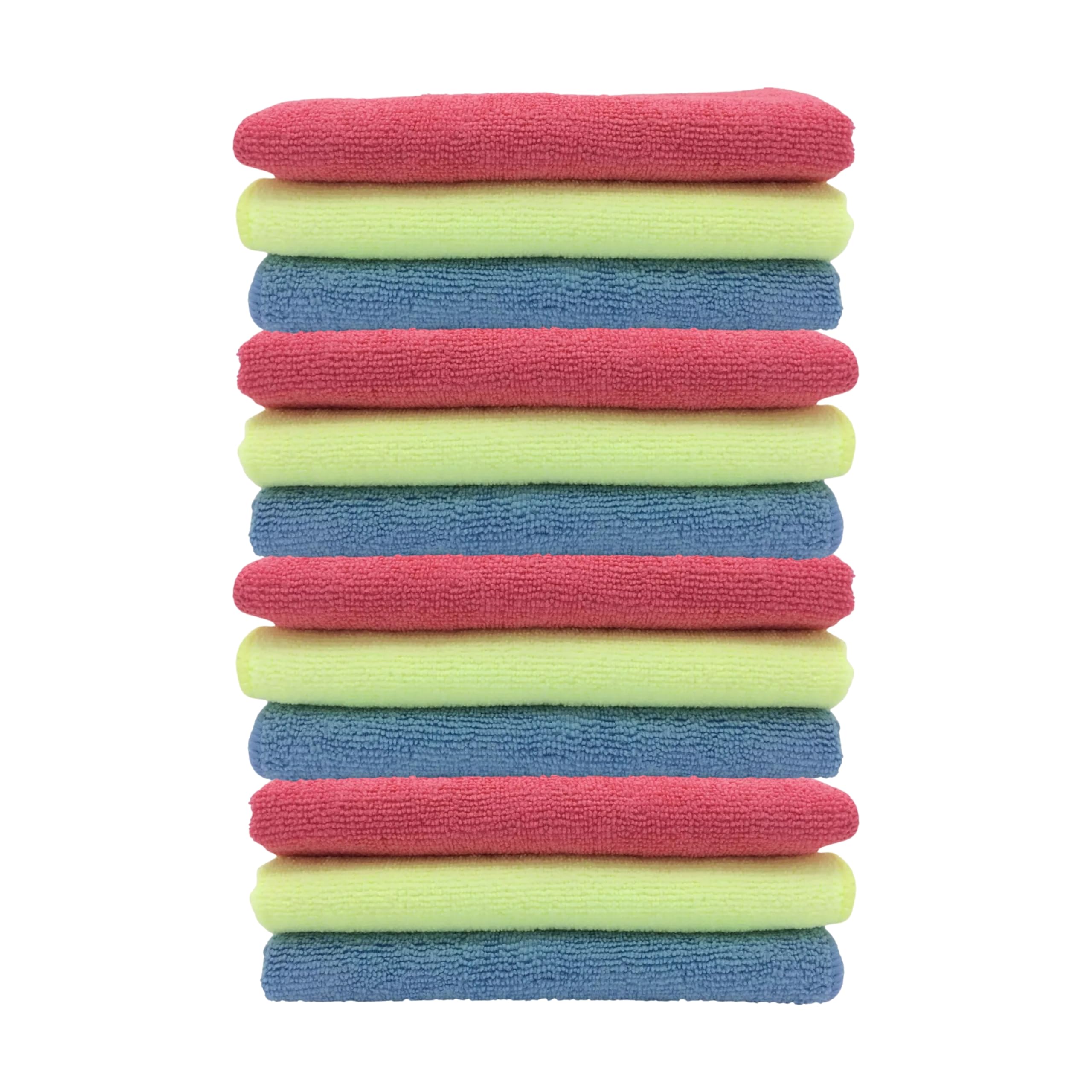 Tek Automotive 300GSM Microfibre Cloths for Cars – Pack of 12 (Yellow, Red & Blue) 40x30cm Lint-Free Car Detailing & Cleaning Cloths