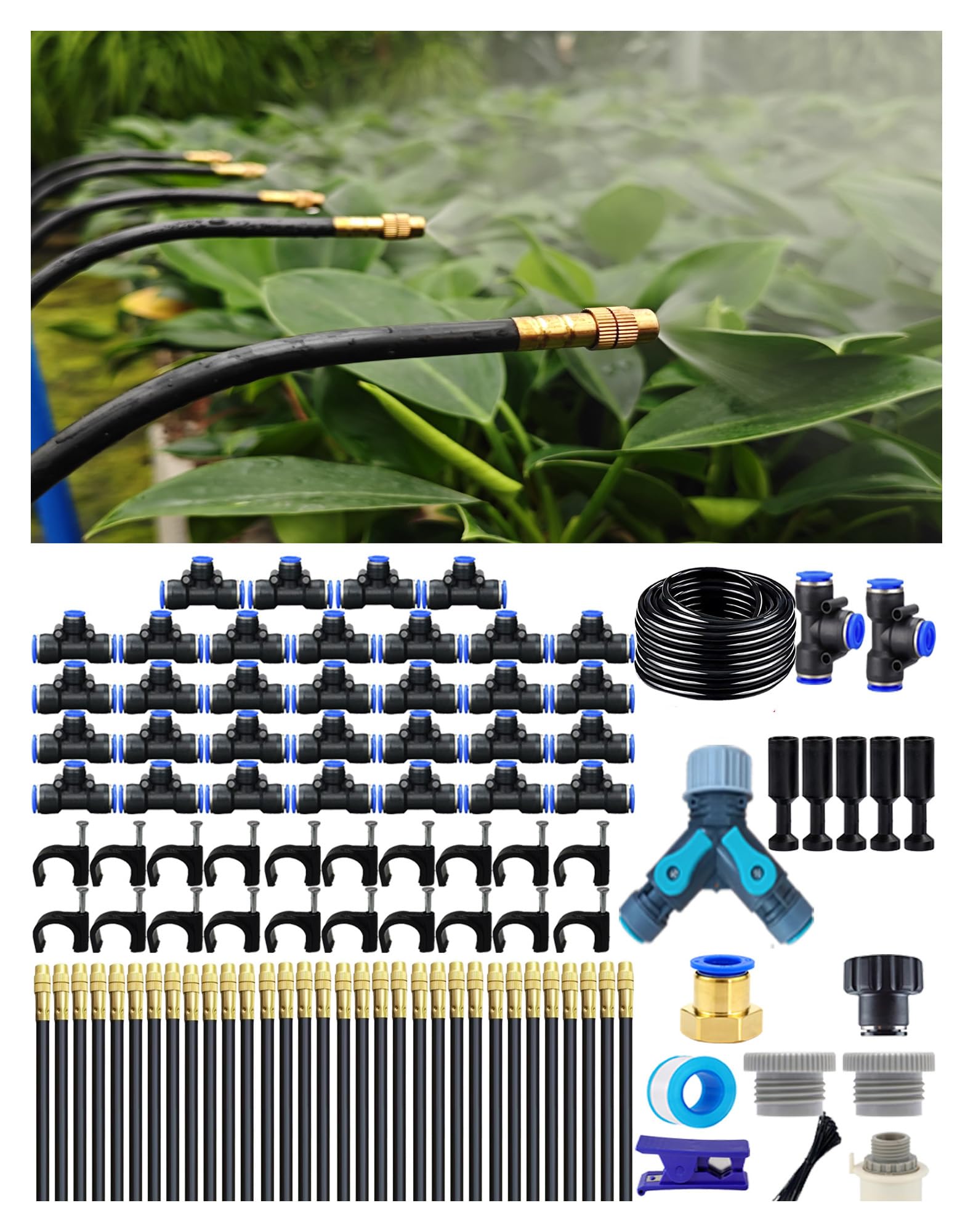 Drip Irrigation System, 360 Degree Adjustable Garden Sprinkler, High Output Mist Spray Nozzle for Potted Plants, Easy Connect & Rotating Head, Customizable Water Flow (165FT+32spray nozzles)