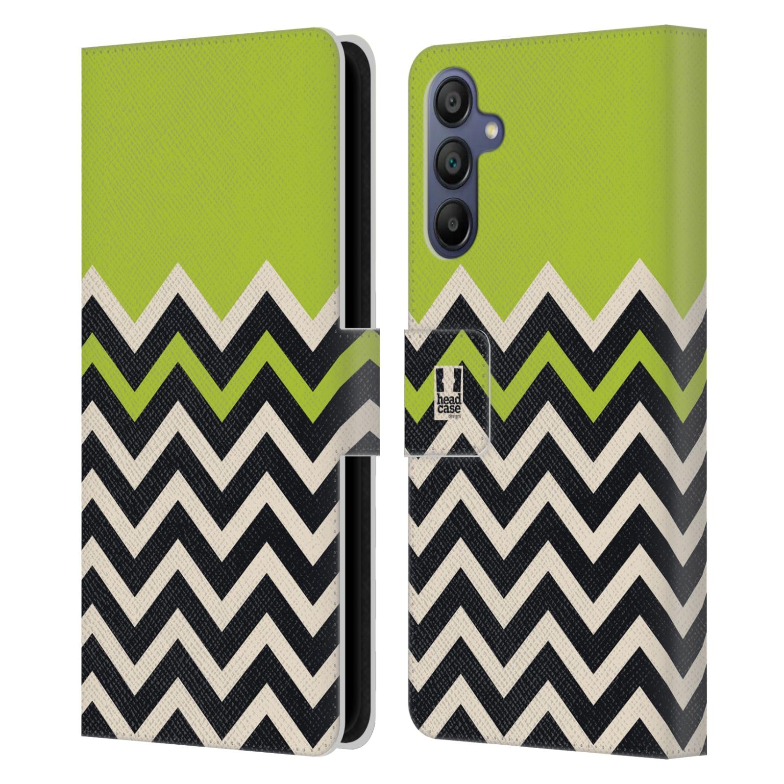 Carcasa de Cuero Tipo Libro para Samsung Galaxy A15 en Verde Lima Cheurón 7