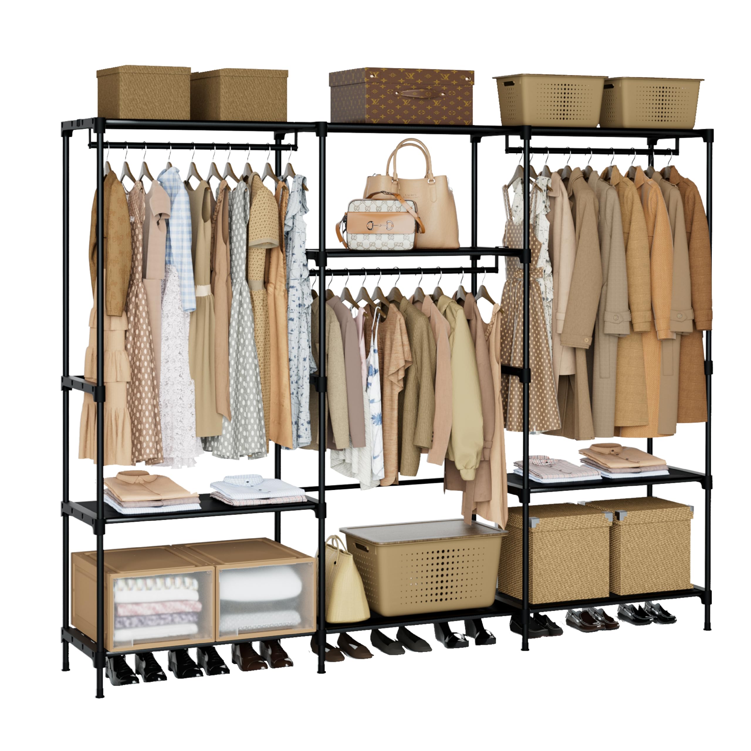 Photo 1 of **MISSING INSTRUCTION BOOK** CASAMAYA Clothes Rack, Portable Closet, 81.1 Inch Large Capacity Wardrobe Closet, Clothes Storage Organizer with Shelves and 3 Hanging Rods, Easy to Assembly, Black PCT033B01
