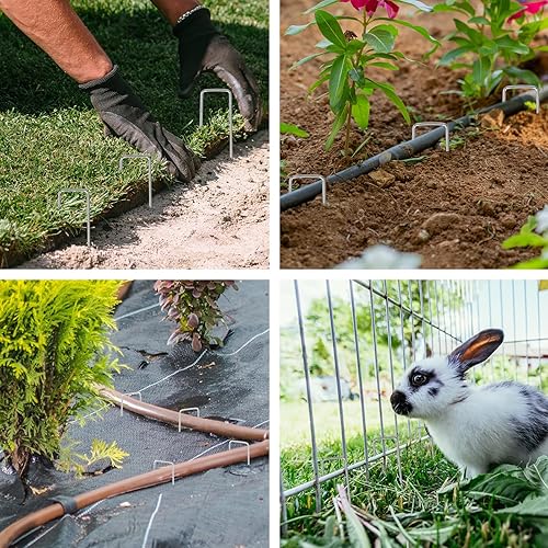 Miniatura 7 de Whonline 400 estacas de jardín galvanizadas de 6 pulgadas de calibre 11 en forma de U, estacas para valla de tierra, estacas de césped para