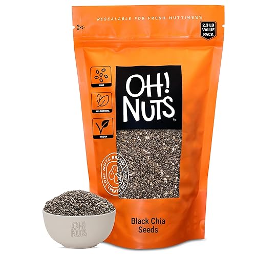 Oh! Nuts Semillas de chía negra – Semillas de chía enteras de primera calidad – Semillas de chía 100% naturales – 2.25 libras – Empaquetadas en