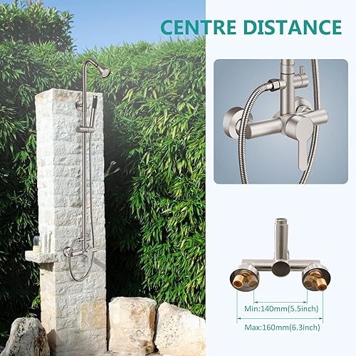 Miniatura 3 de Aolemi Kit de ducha para exteriores de montaje en pared, sistema de accesorios de ducha para exteriores con rociador de mano, grifo de ducha