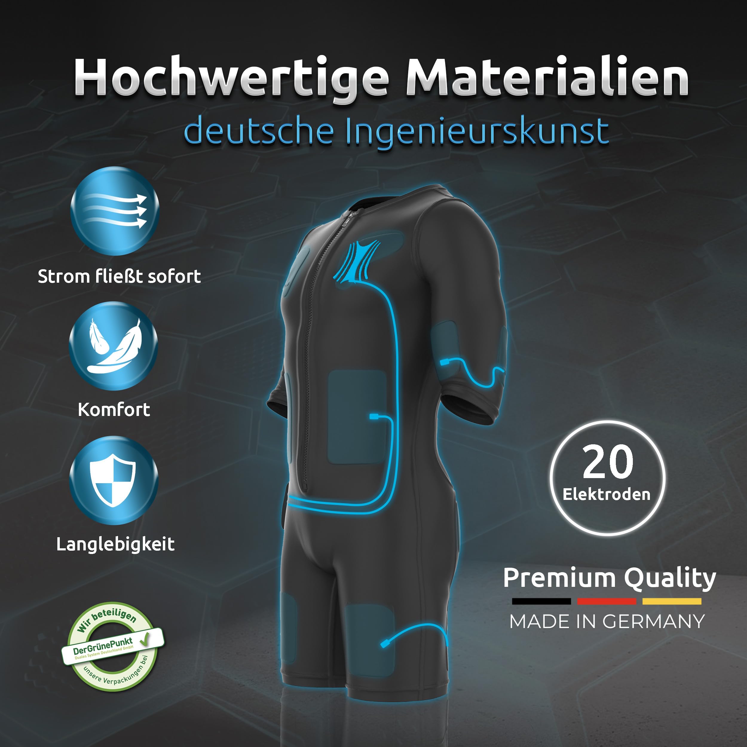 EMS Anzug Classic HOME Komplettsystem - 20 Elektroden für effektives Ganzkörpertraining - kabelloses EMS-Training für Zuhause - Herren & Frauen - Made in Germany - inkl. App & Steuerbox