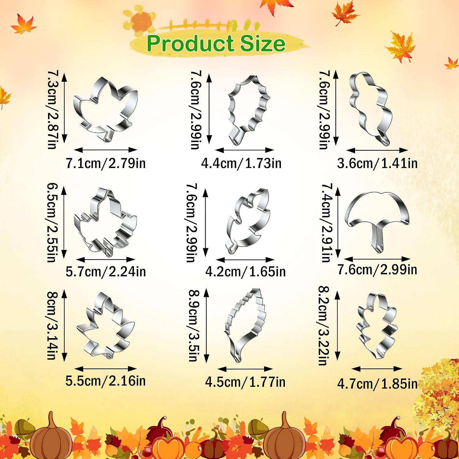 9 Pcs Fall Leaf Cookie Cutters Stainless Steel Thanksgiving Biscuit Molds