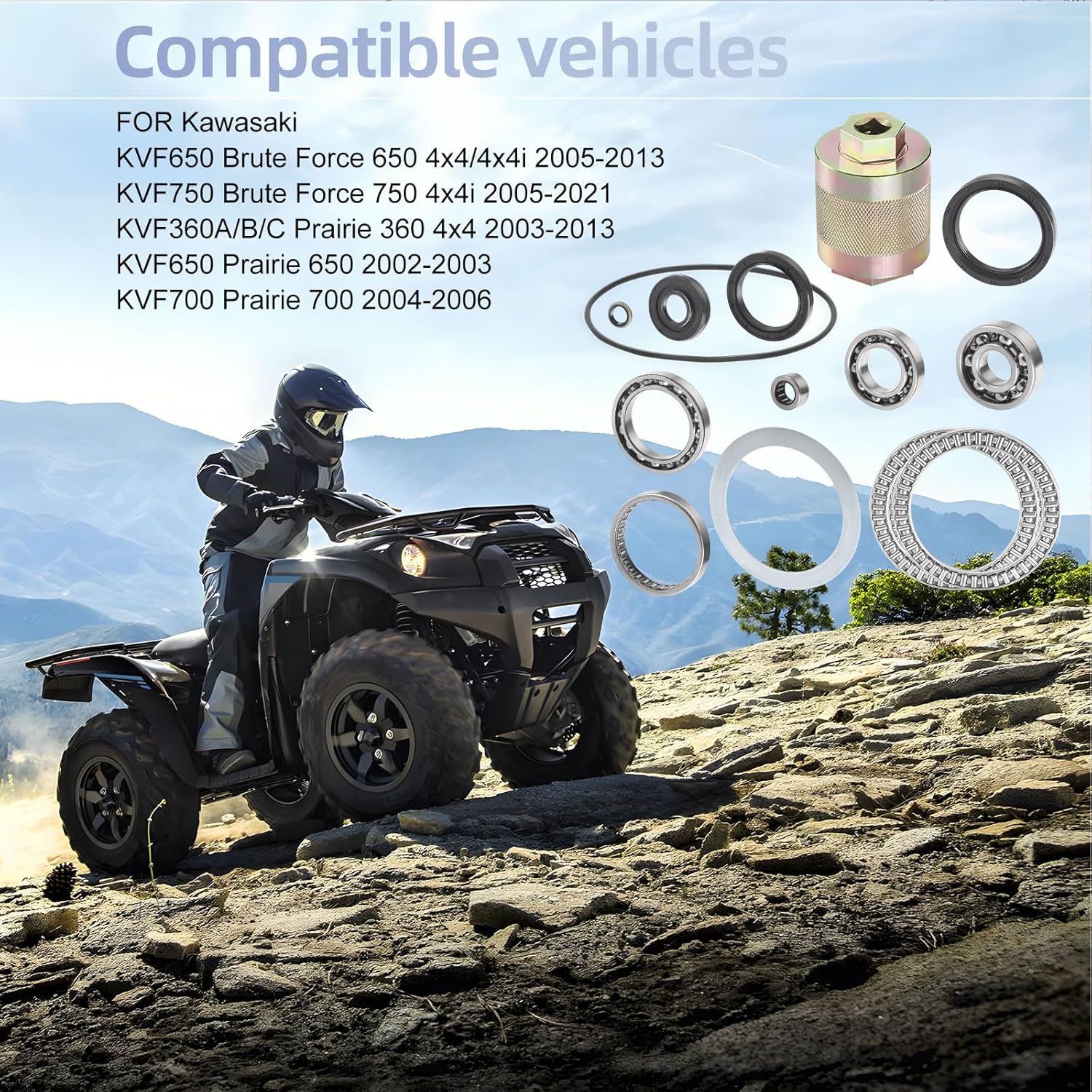 Front Differential Bearing Seal kit & Tool for Kawasaki Brute Force 650 750 4x4/4x4i Prairie 360 650 700 KVF360 KVF650 KVF750