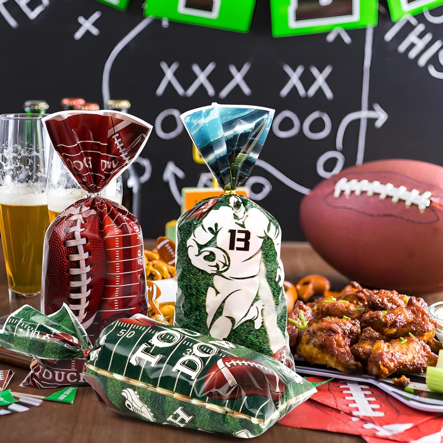 DIYASY 150 Pcs Football Cellophane Treat Bags, Football Gift Candy Bag Plastic Goodie Snack Bags with Ties Sports Theme Party favors Supplies - Image 4