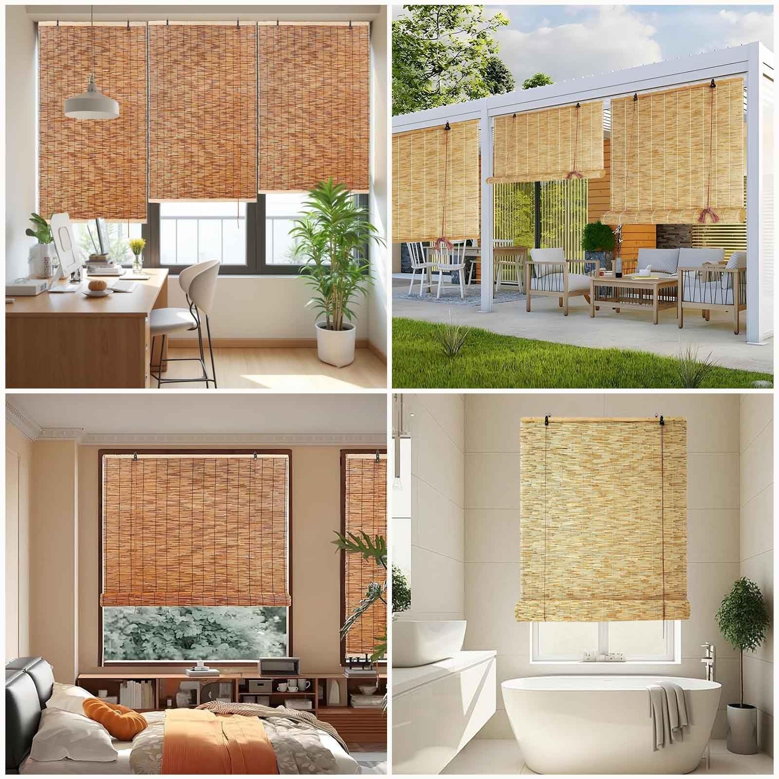 Natur Bambusrollo 60 70 80 90 100 110 120 140 160cm Breite Bambusrollo Wetterfest Aussen Schilfrohrrollo Natur Sonnenschutz Sichtschutz Rollo Outdoor Für Türen und Fenster(Natural,B150xH220 cm)