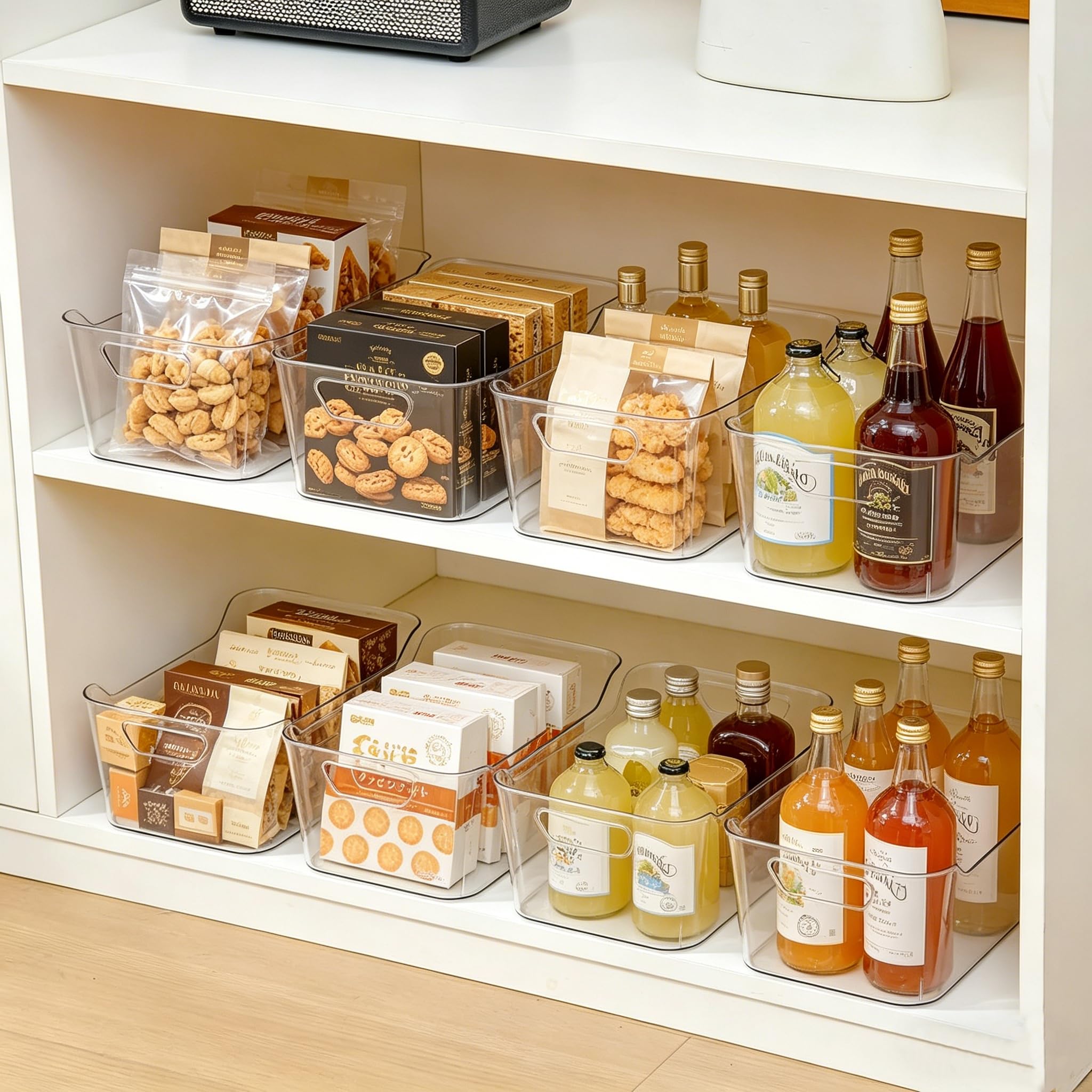 CiWiVOKi Set di 12 contenitori multiuso in plastica trasparente, per dispensa, armadio, frigorifero, congelatore, bagno, organizer per casa e cucina