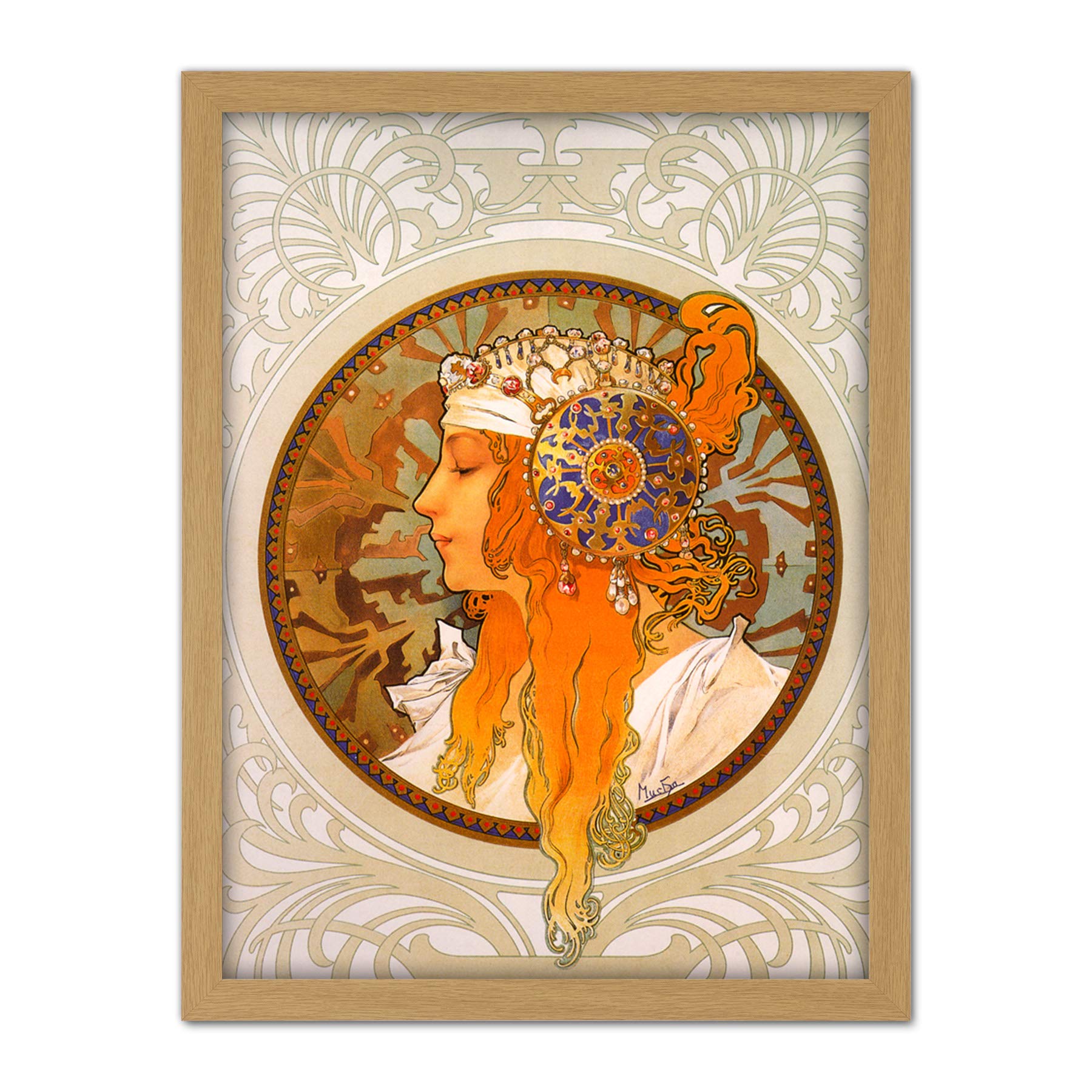 Wee Blue Coo Mucha Byzantine Head Blonde Headdress Artwork Framed Wall Art Print 18X24 Inch