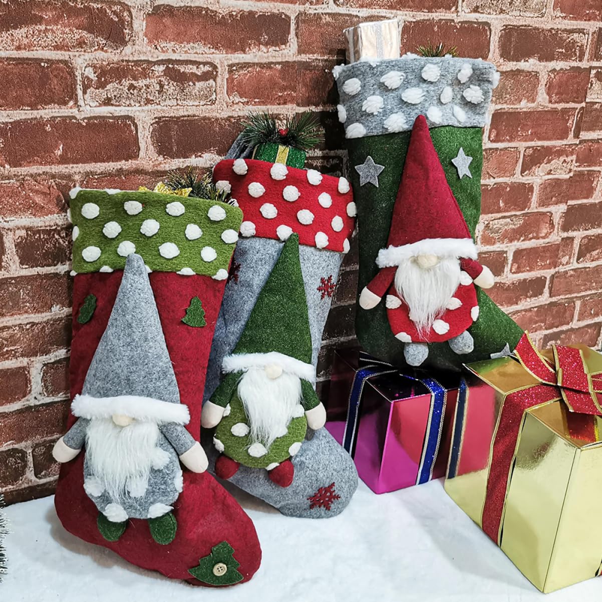 Toyvian 3pezzi Calza di Natale Grande per Appendere Calza Regalo della Befana Decorazione Natalizia di Calze per Albero di Natale Sacchetto per Calze Forma di Cartone Animato
