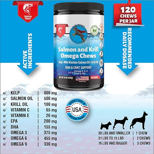 Miniatura 2 de Wild Alaskan Salmon Krill - Masticables de aceite de krill para perros, 120 golosinas suaves, suplemento de pescado Omega 3 6 9, EPA, DHA para piel