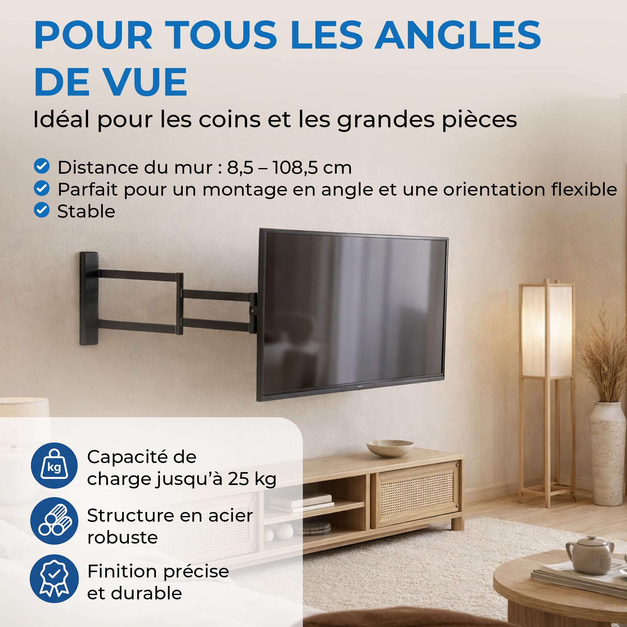 Rotate XL - Support Mural TV - 25 kg - VESA 200x200 - Fixation Murale TV de 24 Pouces à 55 Pouces