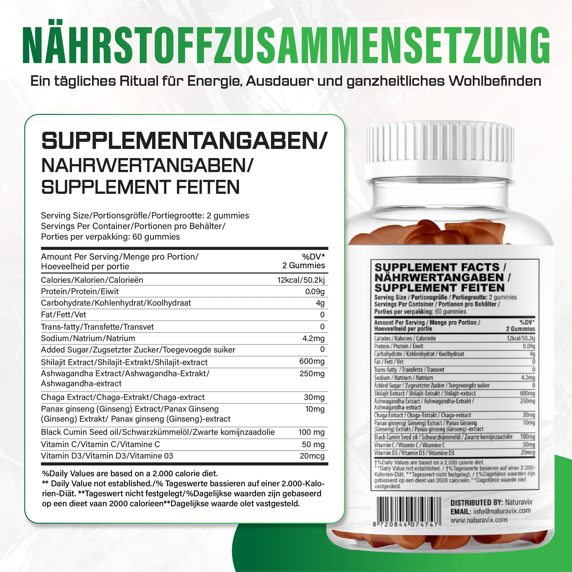 Shilajit Gummis mit Ashwagandha und Schwarzkümmelöl