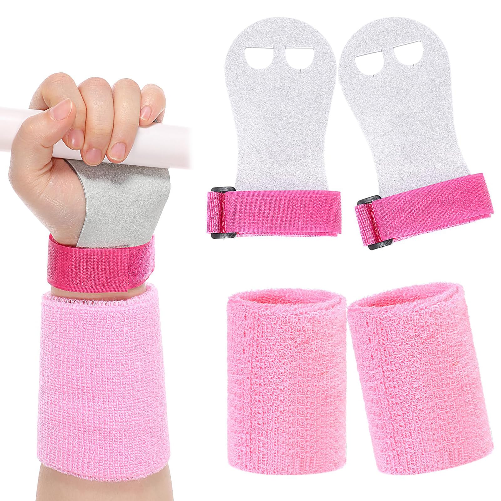 Paracalli Ginnastica Artistica, Set di Polsini da Ginnastica, Palm Protector Grips, Manopole da Paracalli Artistica Bambina, Bodybuilding, per Esercizio Bambini Ragazzi(Rosa)