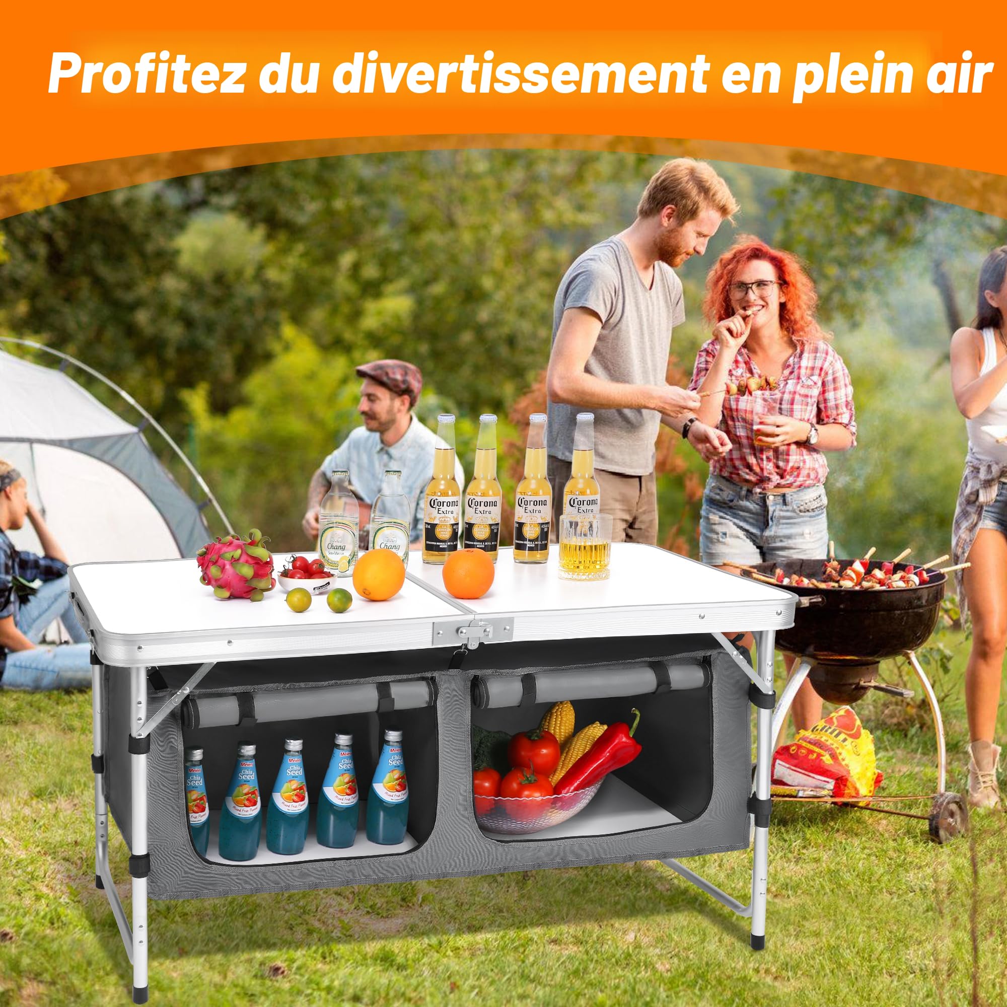Table Pliante Aluminium Extérieur 70x40 Cm - Portable Pour Camping, Plage, Pique-nique - Support 40 Kg - 4