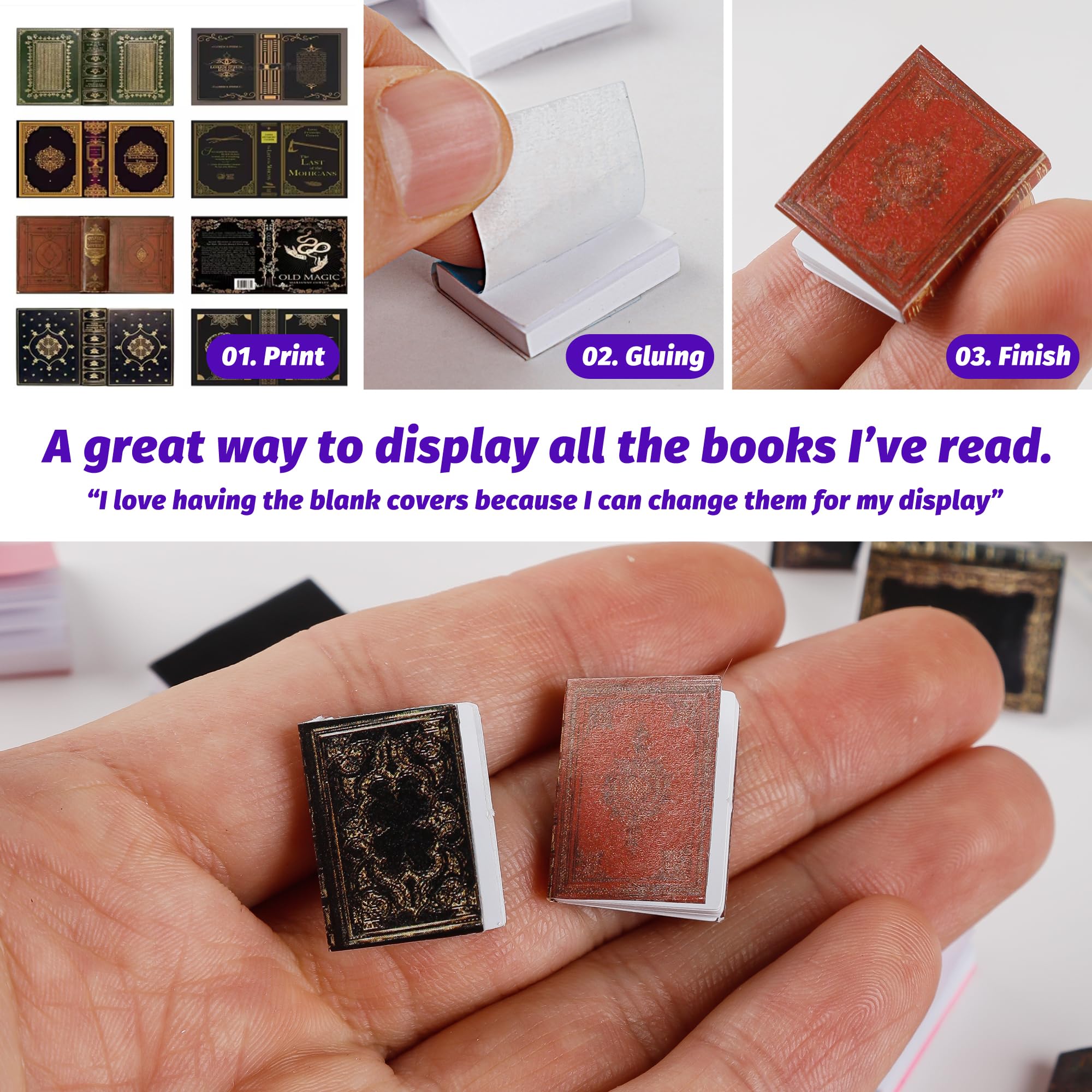 50 libros en miniatura para casa de muñecas a escala 1:12, mini libros, decoración de casa de muñecas, crea réplicas en miniatura de tus libros favoritos, accesorios para casa de muñecas, suministros 3