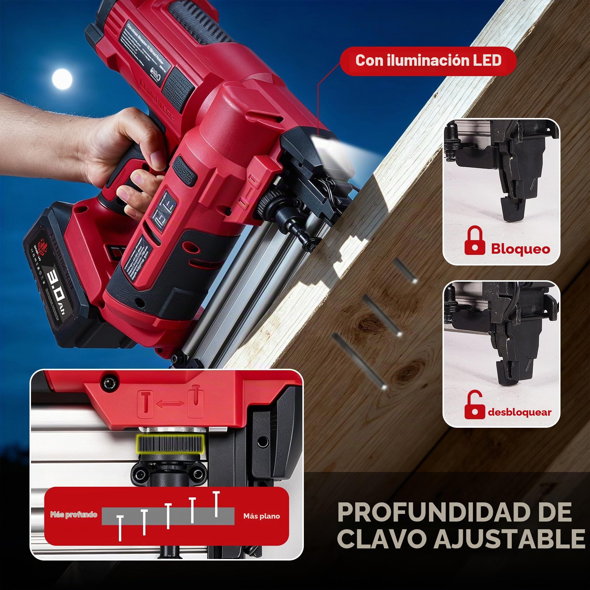 ONEVAN 18GA Clavadora Bateria, Grapadora Electrica con 2x 3.0 Ah Baterías
