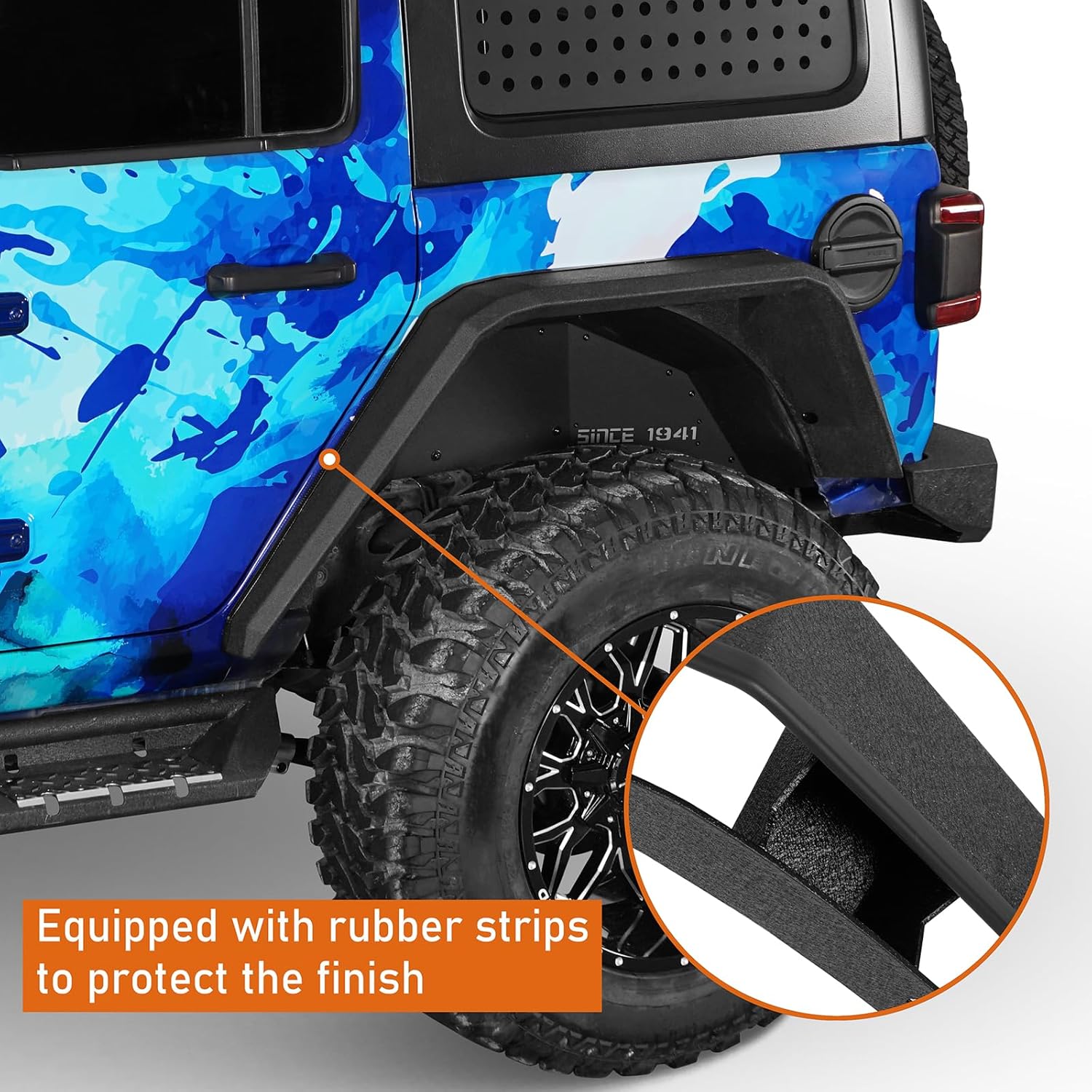 Hooke Road Wrangler JL Rear Fender Flares for 2018-2026 Jeep Wrangler JL & Unlimited 2/4 Doors, 2PCS Flat Fenders Steel Mud Guard