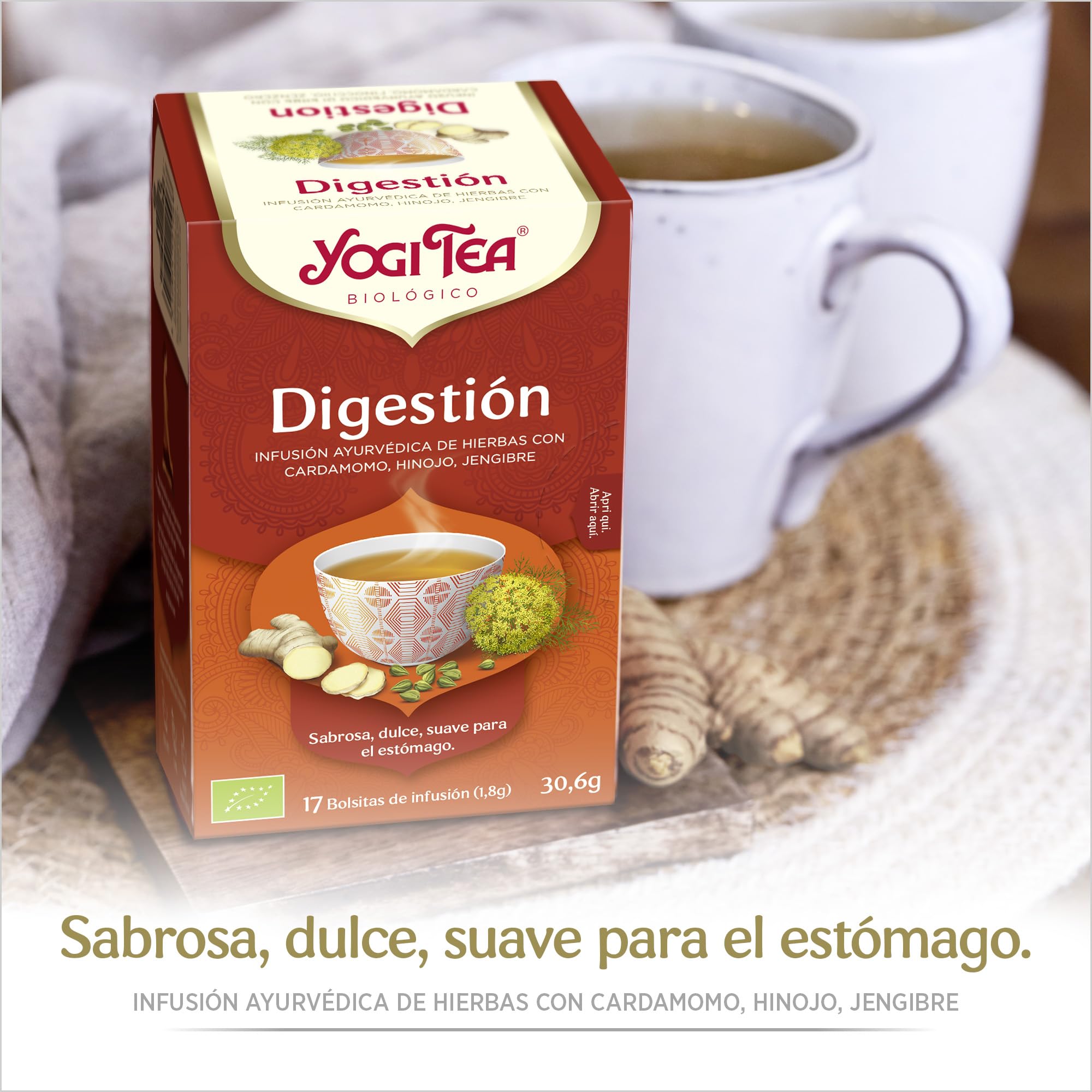 Yogi Tea Digestión Infusión Ayurvédica Cardamomo Hinojo Jengibre Sin Cafeína Pack 3x17 bolsitas
