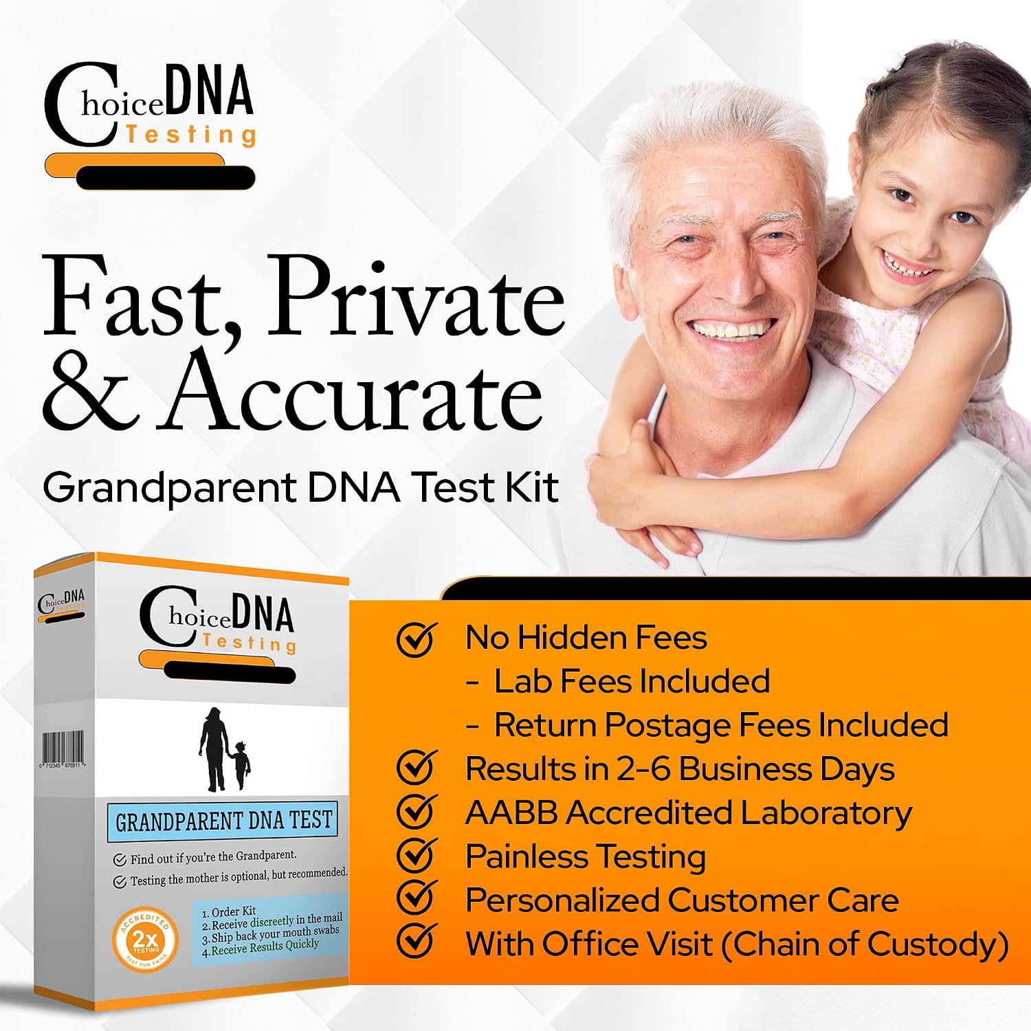 Choice DNA Grandparent DNA Testing, with Chain of Custody and Local Clinic Collection Included, DNA Results with All Lab Fees Included, Results in 2-6 Business Days