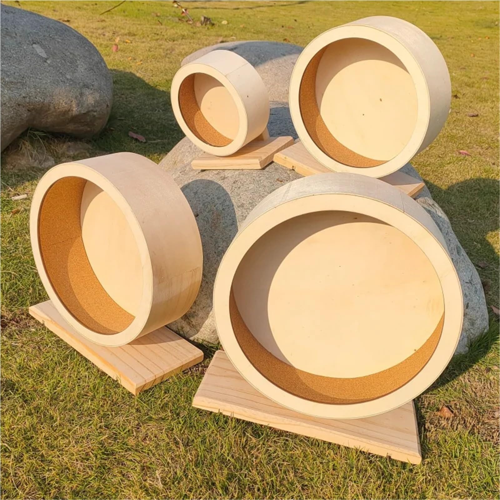 Rueda Hamster Rueda silenciosa de Madera for hámster con Soporte | Hilandero Ejercicio Natural for Chinchillas/erizos/Hurones, Antideslizante y sin eyección para Mascotas(L)