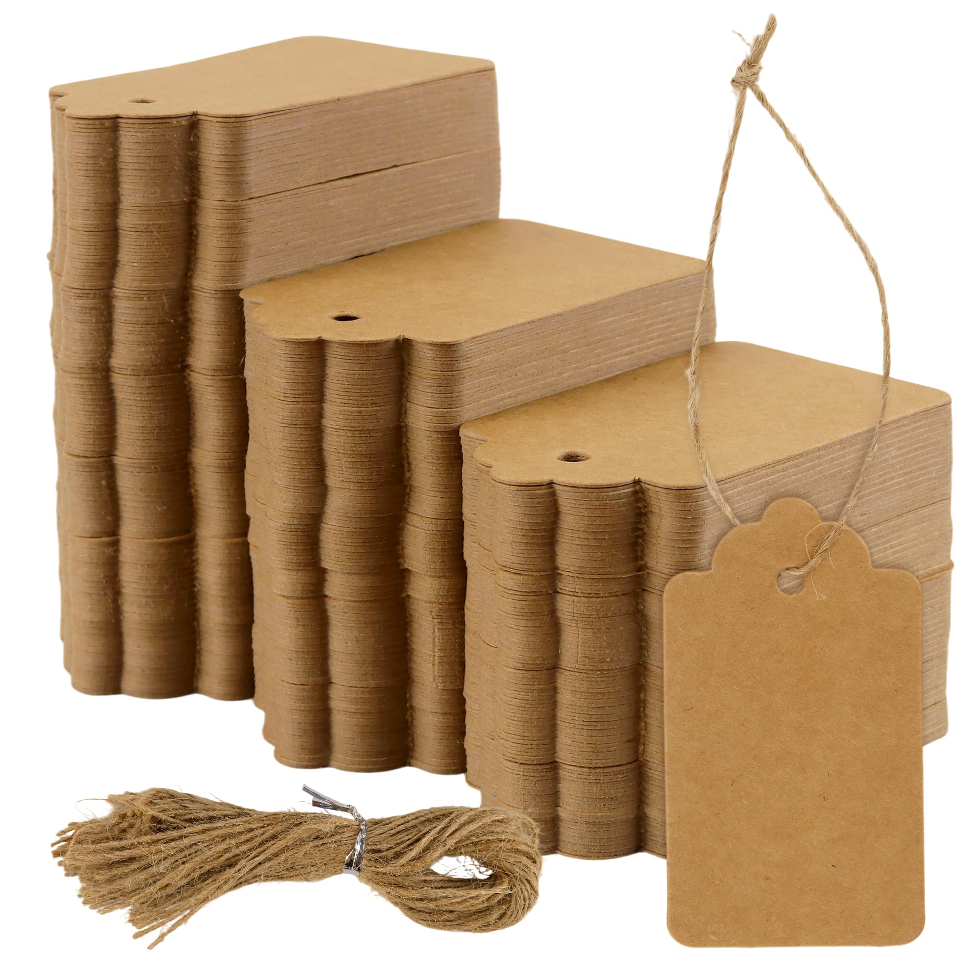 SOUJAP Blank Kraft Gift Tags with String, Brown, 4x7 cm, 400 Pcs, Price Label Tags