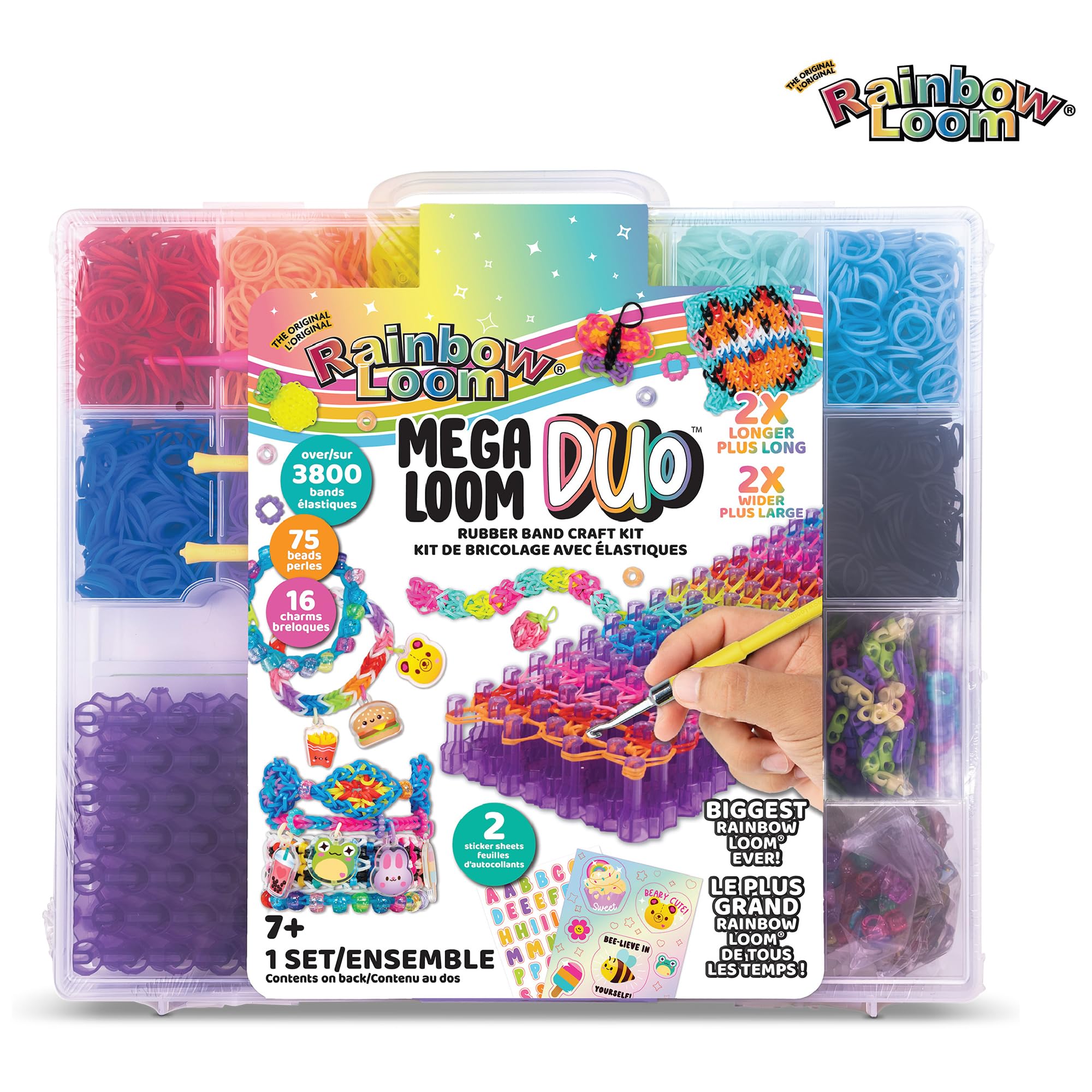 Rainbow Loom Mega Loom Duo - Set di braccialetti con 2 telai Mega Mighty, esclusivi Amazon, 3800 elastici, perline e ciondoli per bambini e adolescenti | Dispone di 2 telai Mega Mighty, 3800 bande in 12 colori, ciondoli carini per creazioni fai da te