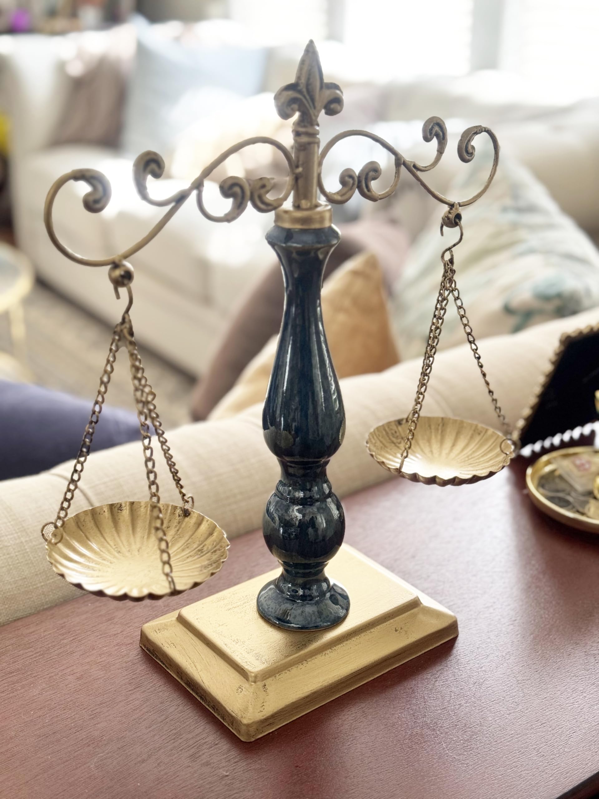 Chez Juju Bronze Ceramic Antique Libra Jewelry Tower | Vintage Balance Scale Sculpture For Lawyer Office Decor | Justice Scale For Law Students Attorneys Judges | Unique Gift For Retirement Graduation