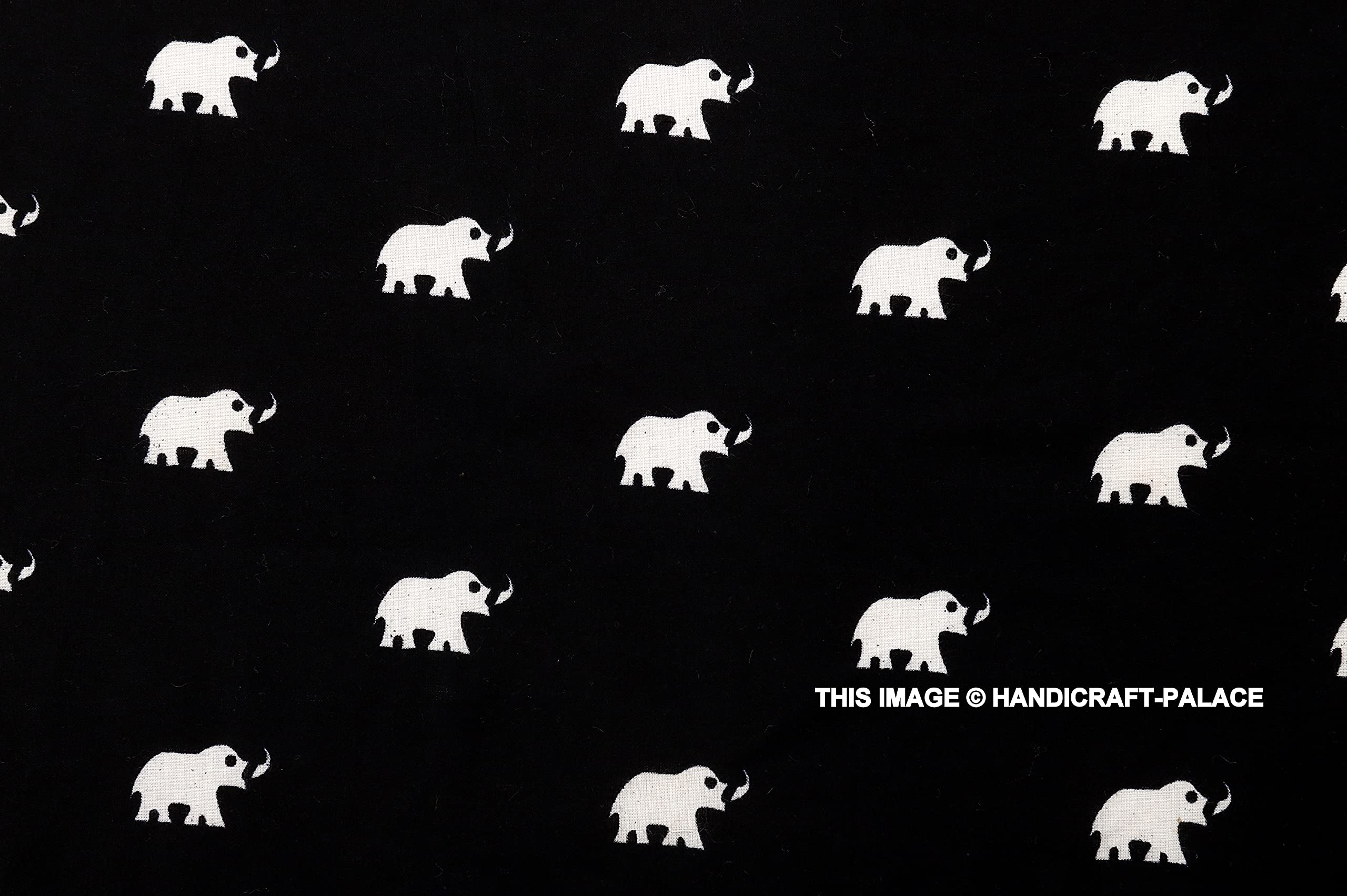 Ravaiyaa - Attitude is everything Elephant Design Decor Fabric Handmade Pure Cotton Running Dressmaking Loose Fabric Fashion Printed Fabric (Black) (5 Meter)-image-40