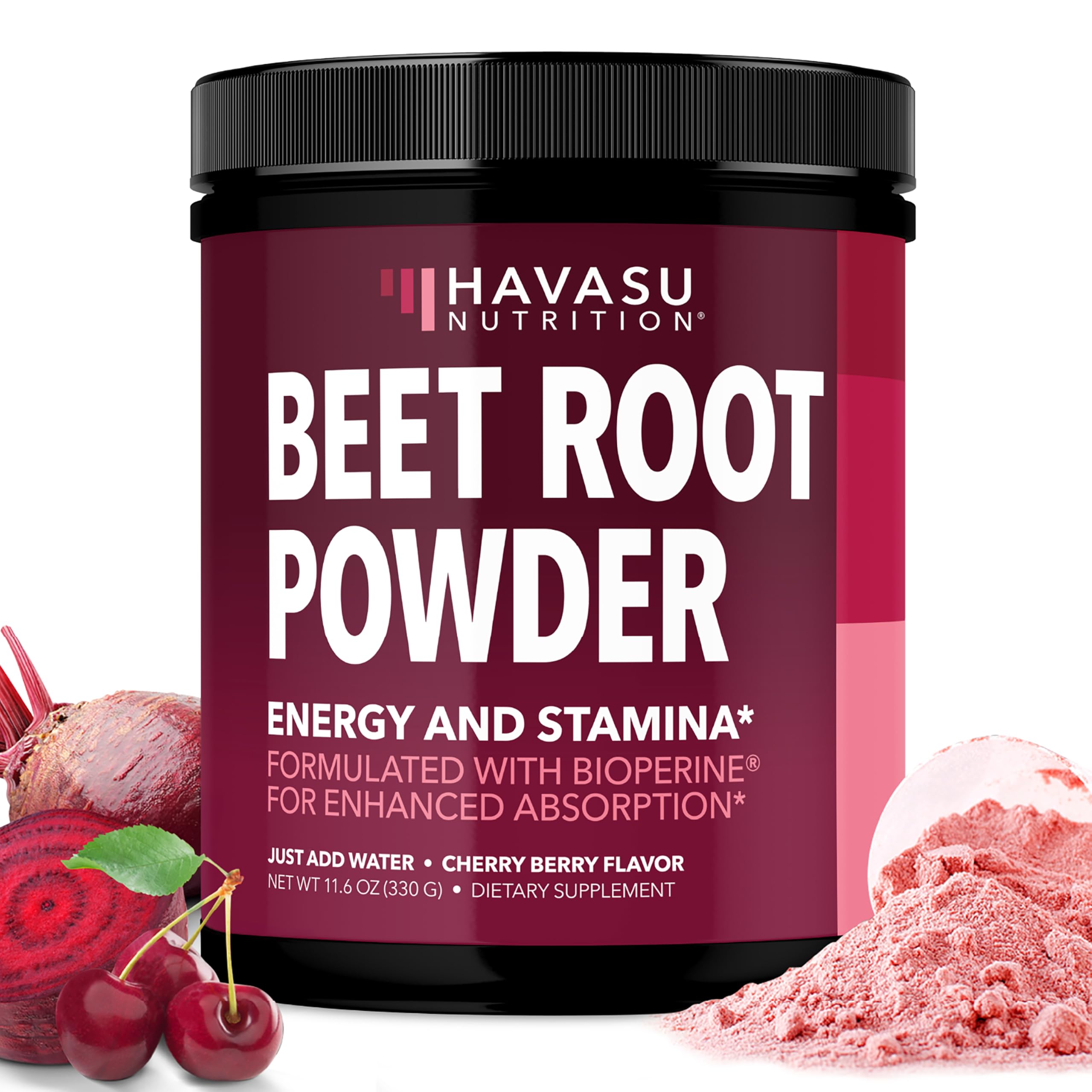 Organic Beet Root Powder with Vitamin B12 & Coryceps - Nitric Oxide Supplement - Beetroot Powder for Energy & Post Workout Recovery - Mix with Water or Smoothies, Cherry Berry Flavor - 30 Servings