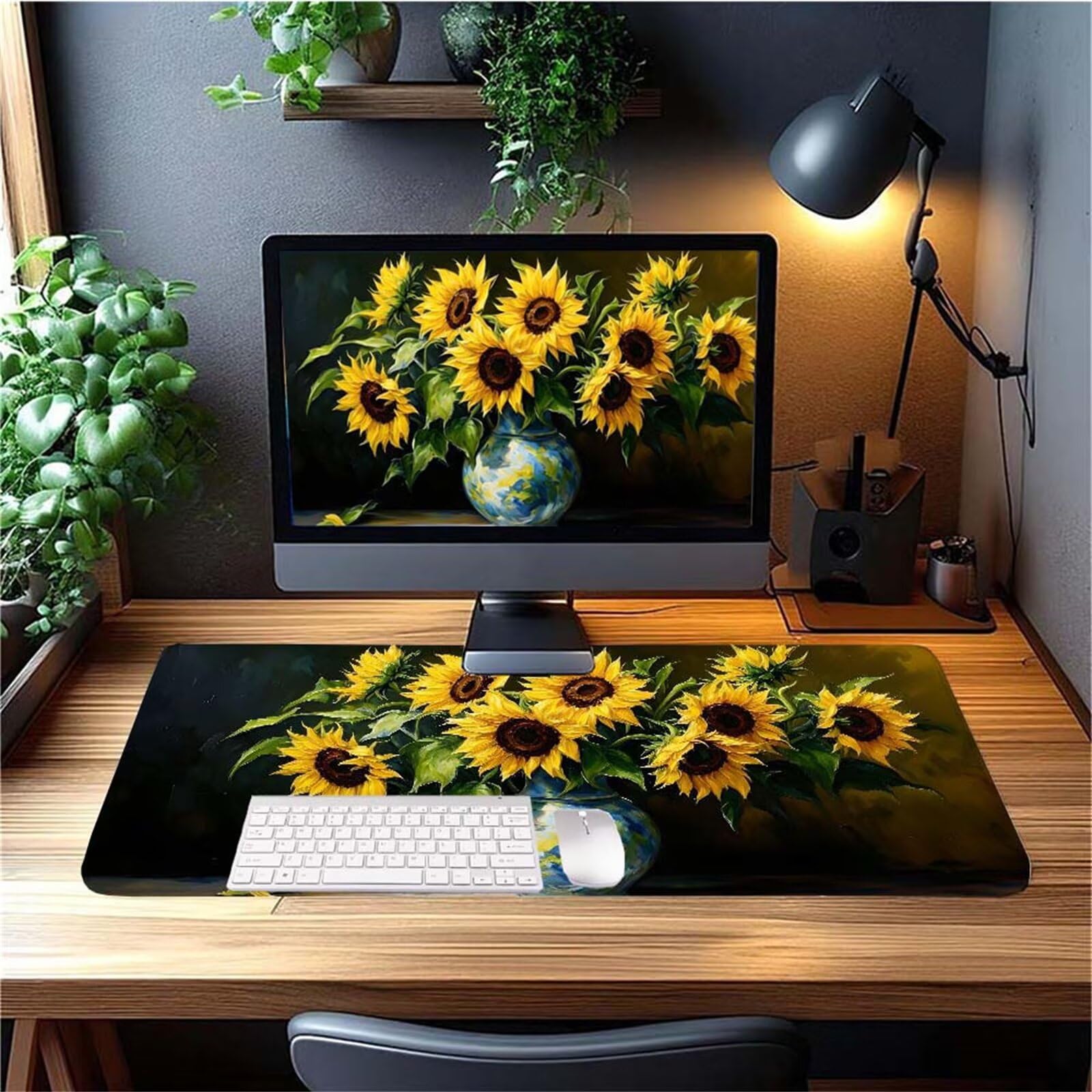 Alfombrilla Ratón Flor Girasol Alfombrilla Ratón XXL 1400x600x3mm Mouse Pad Resiste Salpicaduras, Extendida de Gran Tamaño con Bordes Cosidos, Mejora la Precisión y la Velocidad, Antideslizante y-271