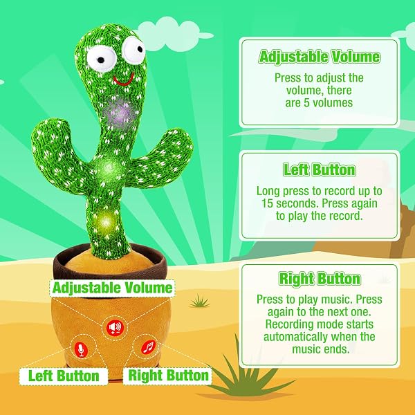 Ayeboovi Dancing Talking Cactus Baby Toy Mimicking Recording Cactus Toy Repeats What You Say 120 Songs Toddler Toys Gifts for Kids Birthday Gifts for 3 4 5 6+ - 5