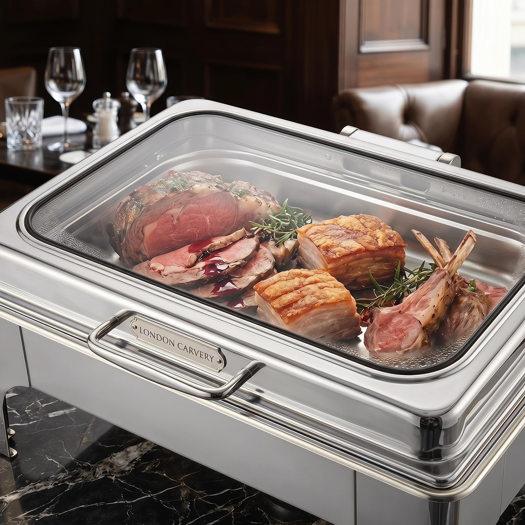 Chafing Dishes für Buffet, 9L Edelstahl Chafer Set mit Glasdeckel für Partys, Hochzeiten, Catering Events und Abendessen