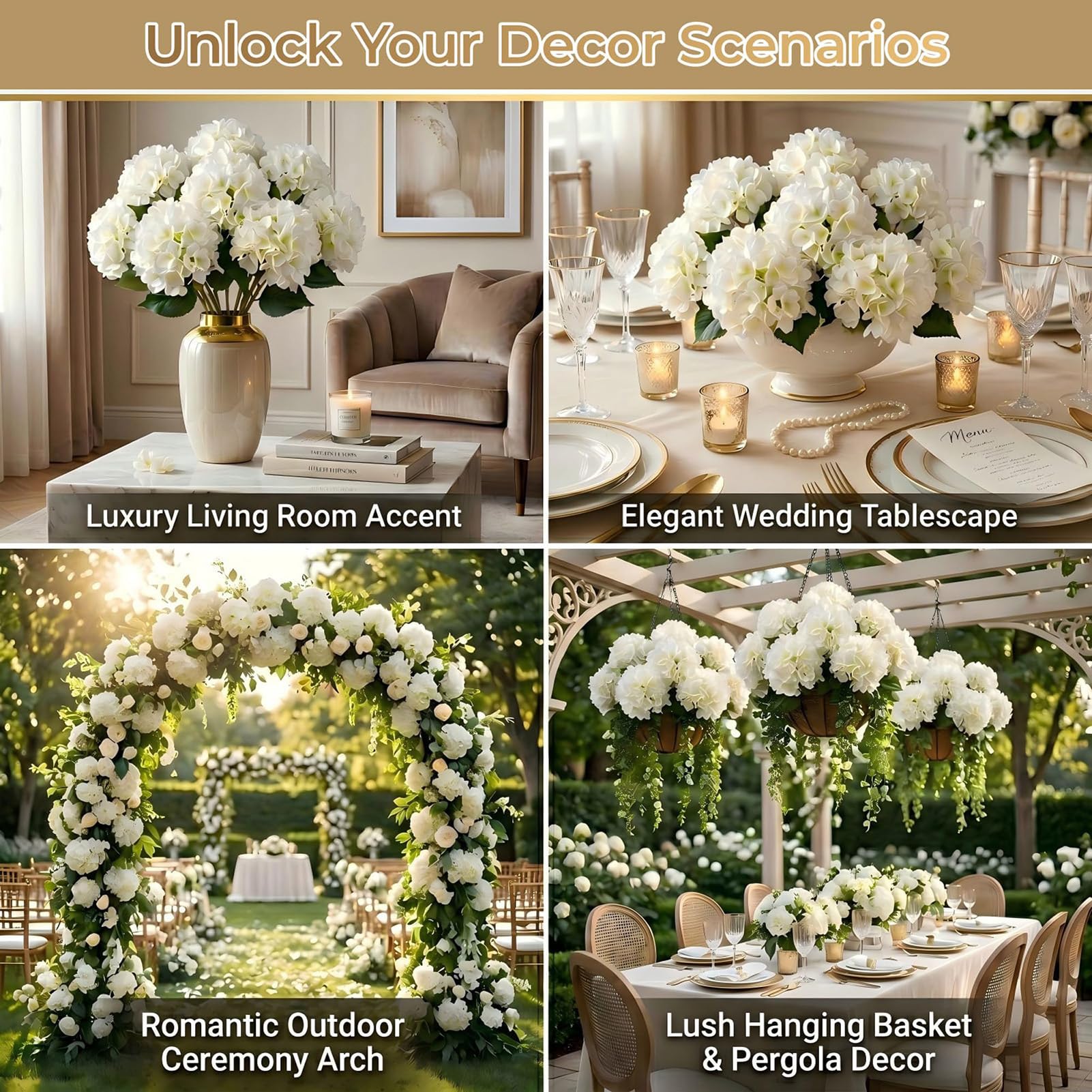 9 fiori di ortensia artificiali, con steli allungati, facili da modellare, ideali per composizioni floreali in vaso su portico, patio, matrimoni, feste e decorazioni(B)