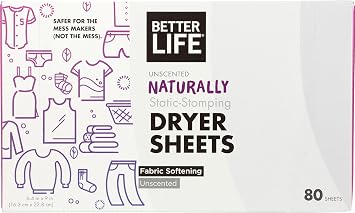 Better Life Natural Dryer Sheets, Unscented, 80 Count
