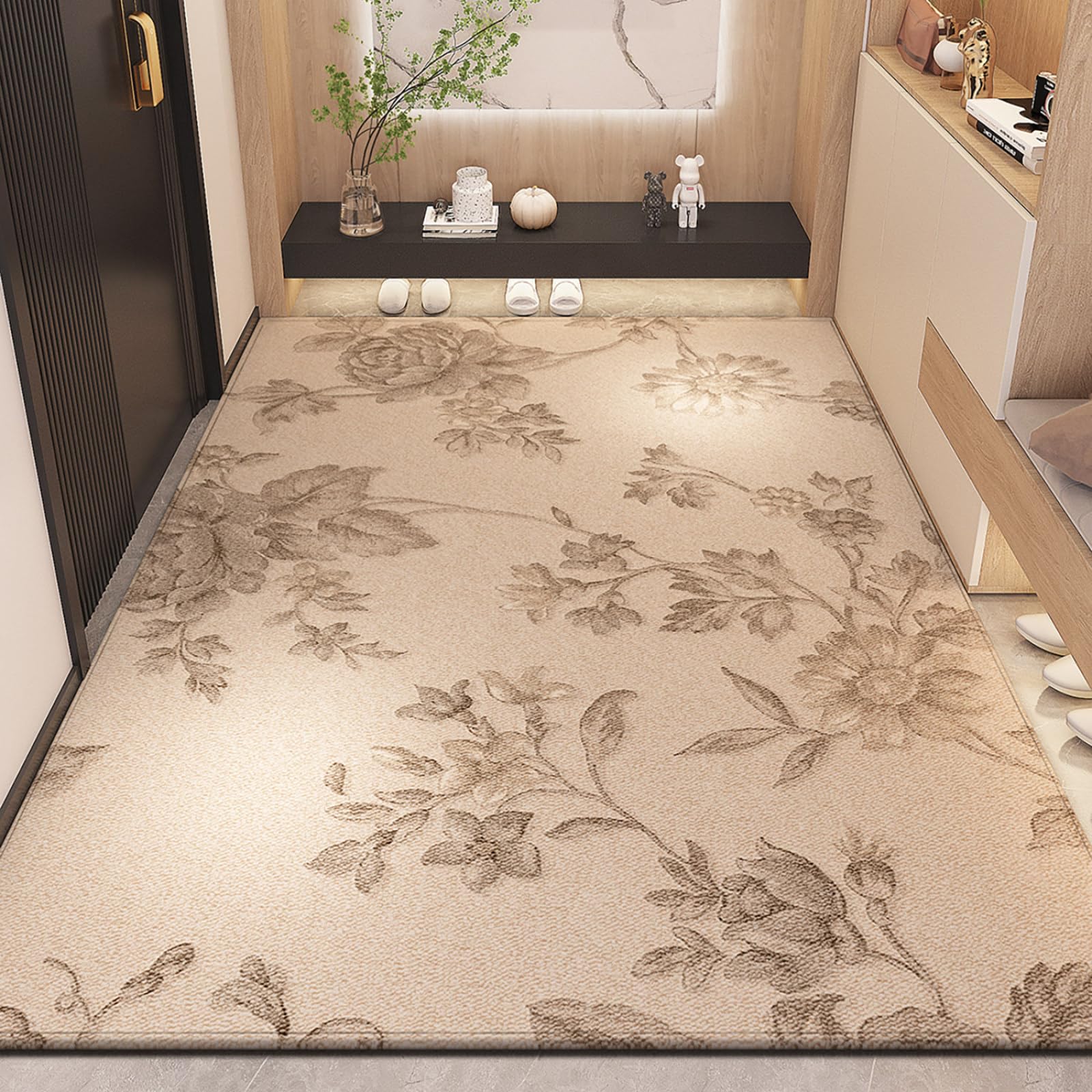 Paillasson extérieur durable marron au motif floral rétro pour une entrée accueillante