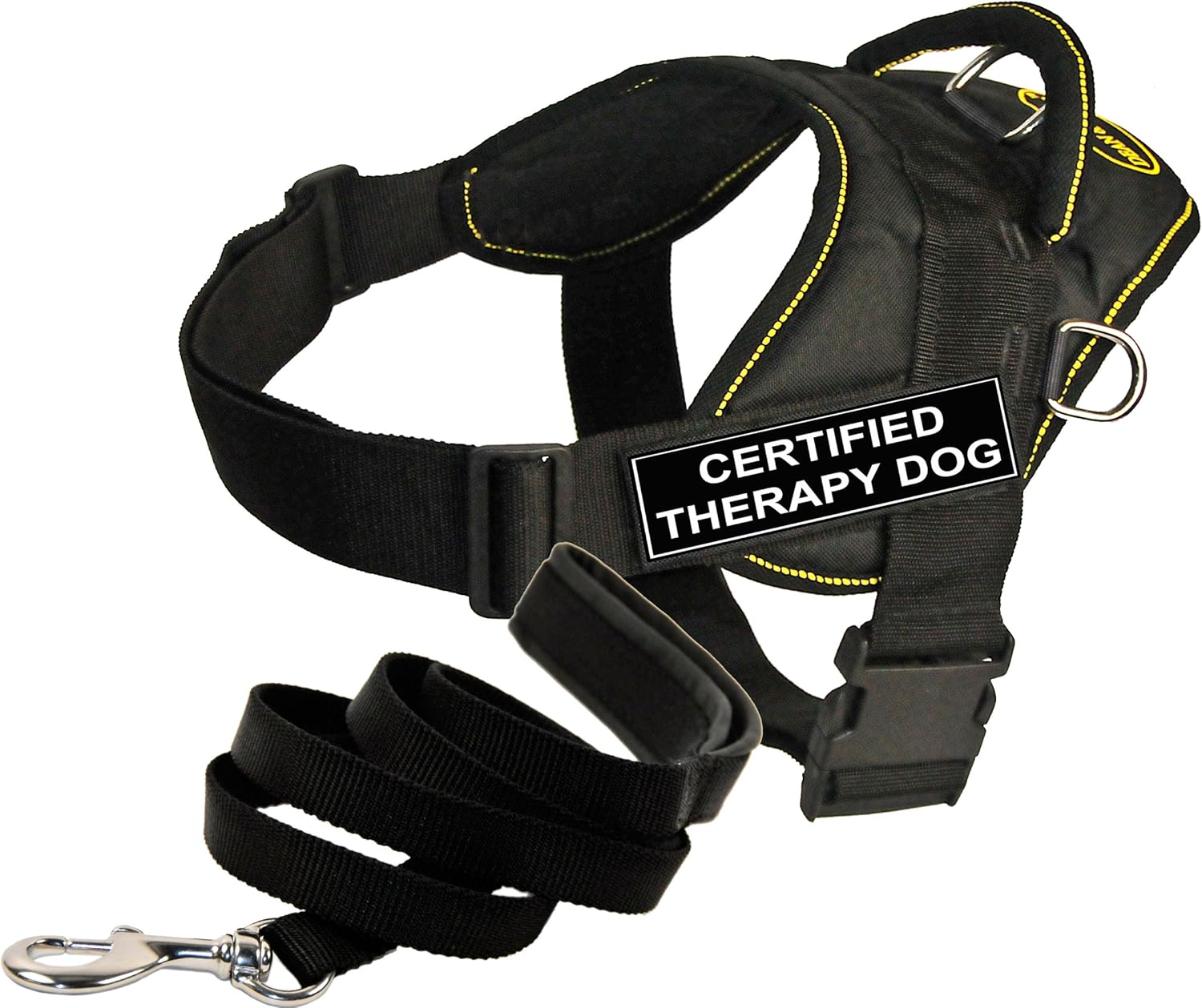 Dean & Tyler DT Fun Works Certified Therapy Dog Harness with Padded Puppy Leash, X-Small, Black
