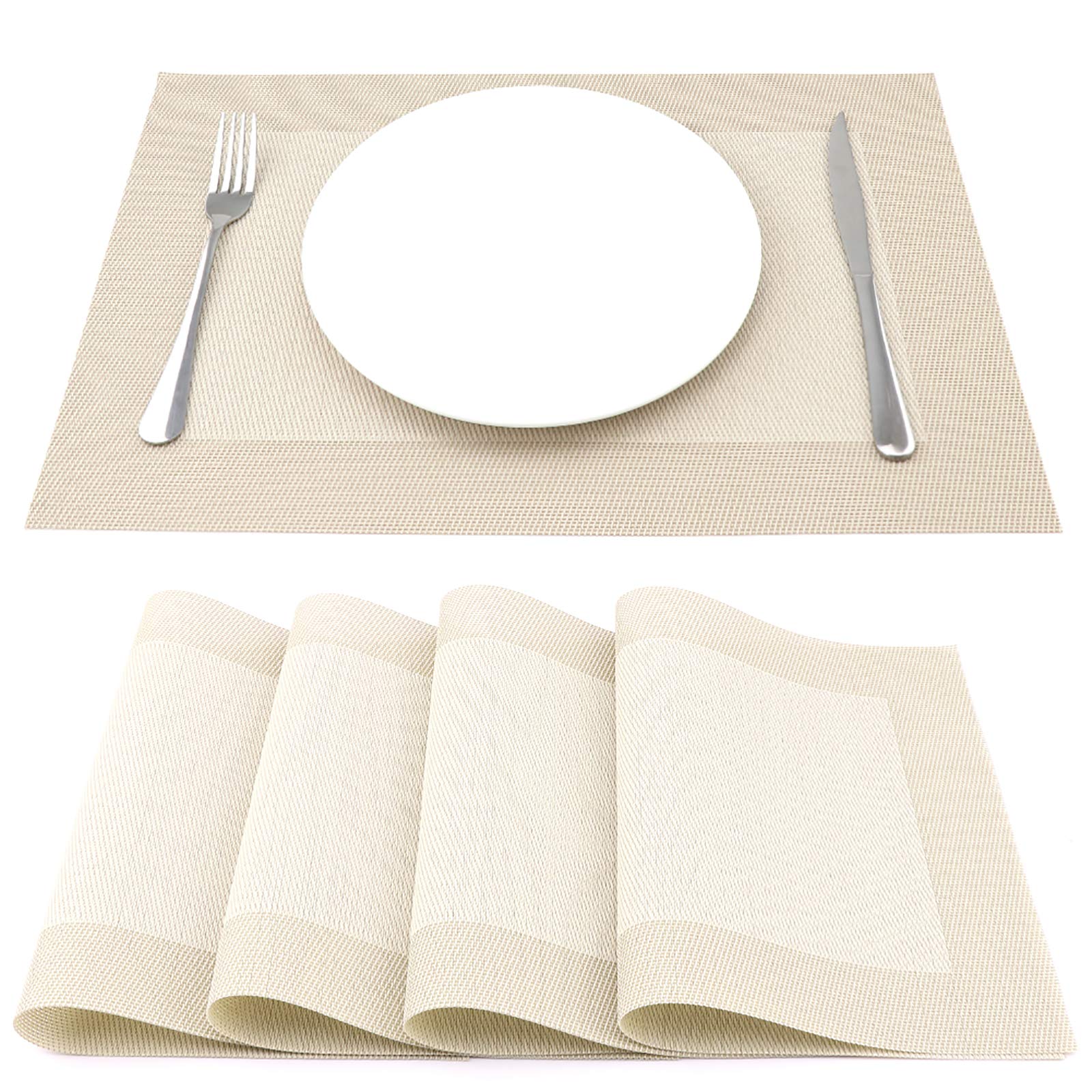 SueH DesignKitchen Table Place Mats Heat-resistant Crossweave Woven Vinyl Placemats Set of 4 45 * 30cm, Beige