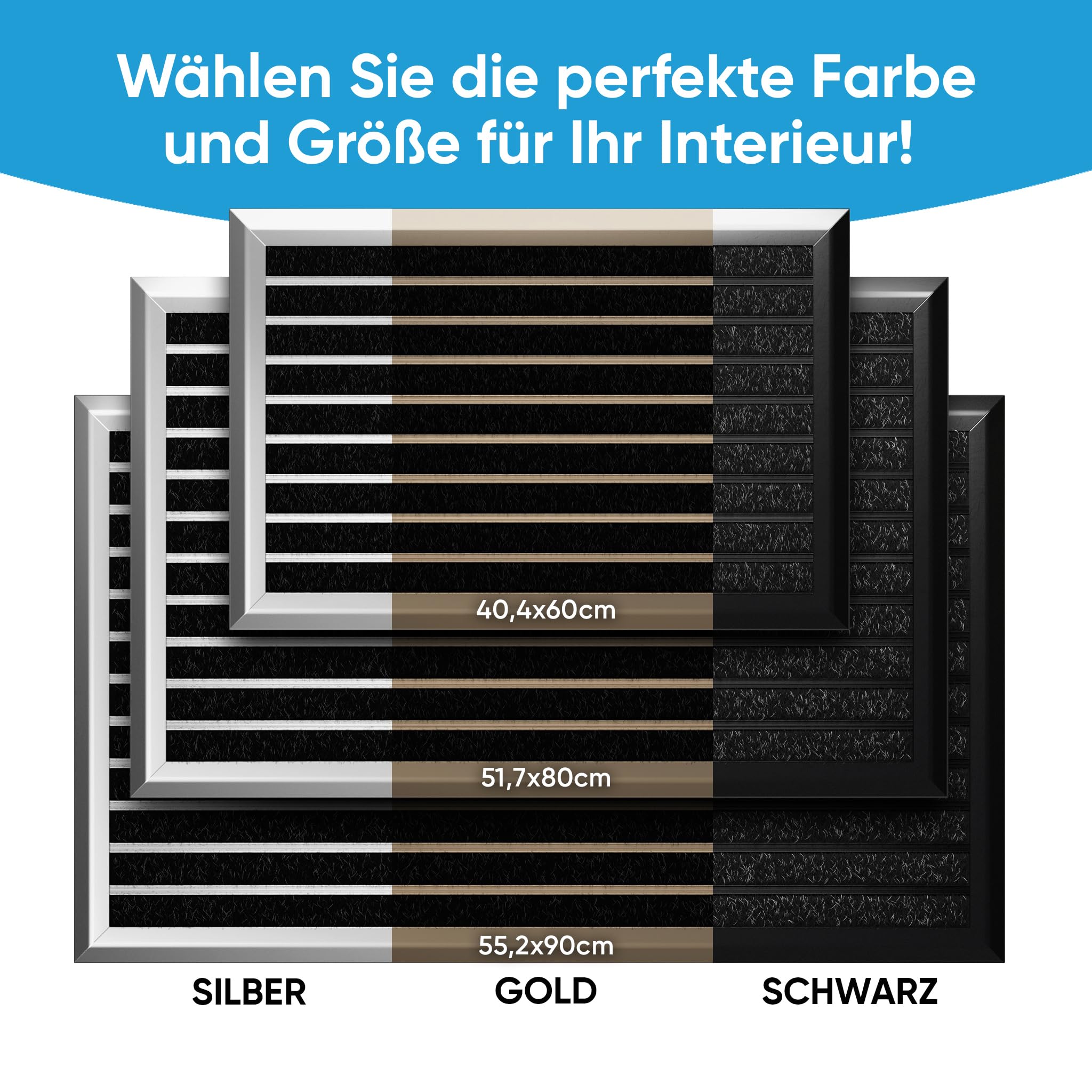 Fußmatte außen grau 80 x 50 cm, Aluminium Fußmatten, Fußabtreter außen, Schmutzfang Alu, Schmutzfangmatte Außenbereich, Fussmatte Aussenbereich, Türmatte außen, Fußabstreifer Hauseingang, Abtreter
